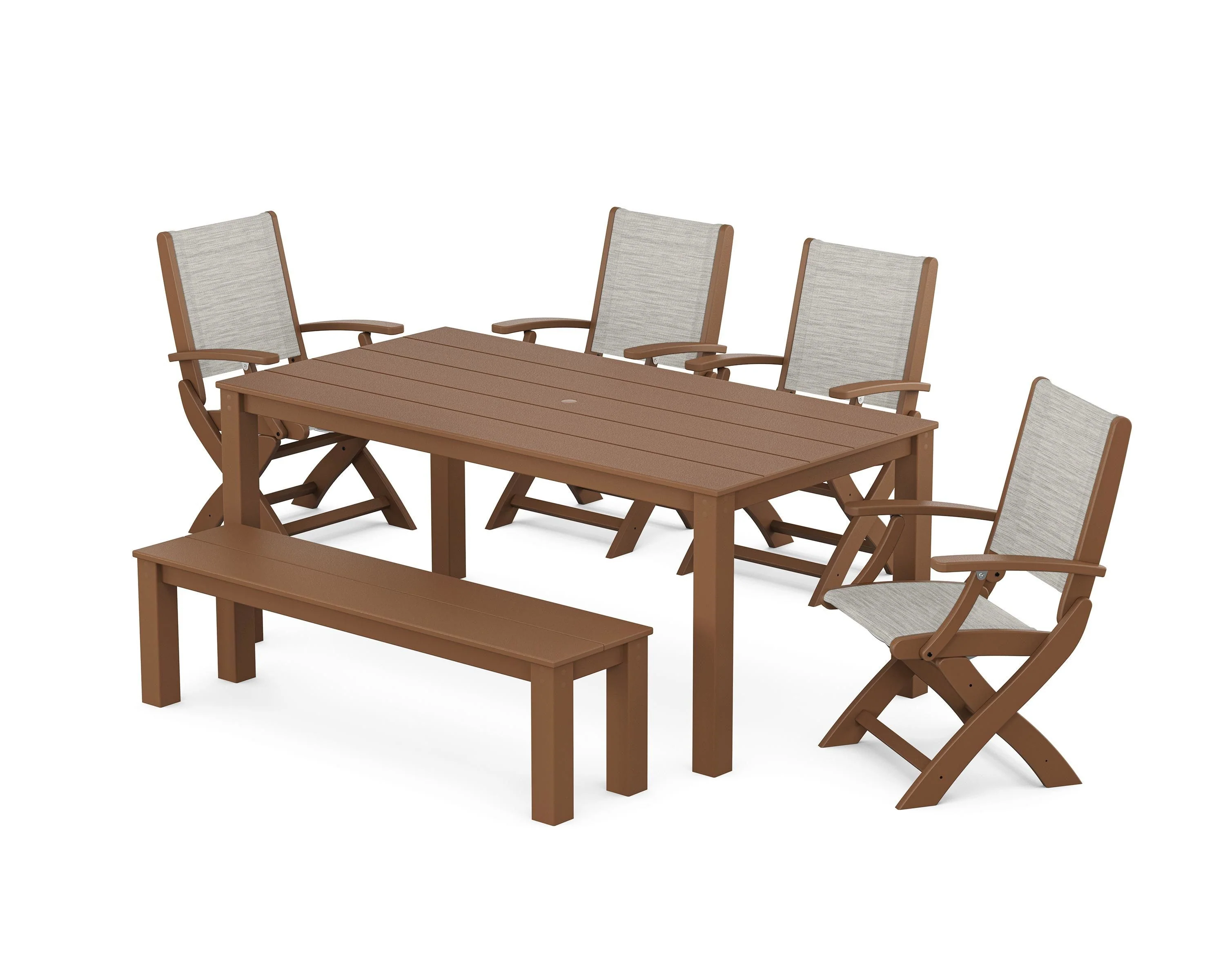 Coastal Folding Chair 6-Piece Parsons Dining Set with Bench - Image 55