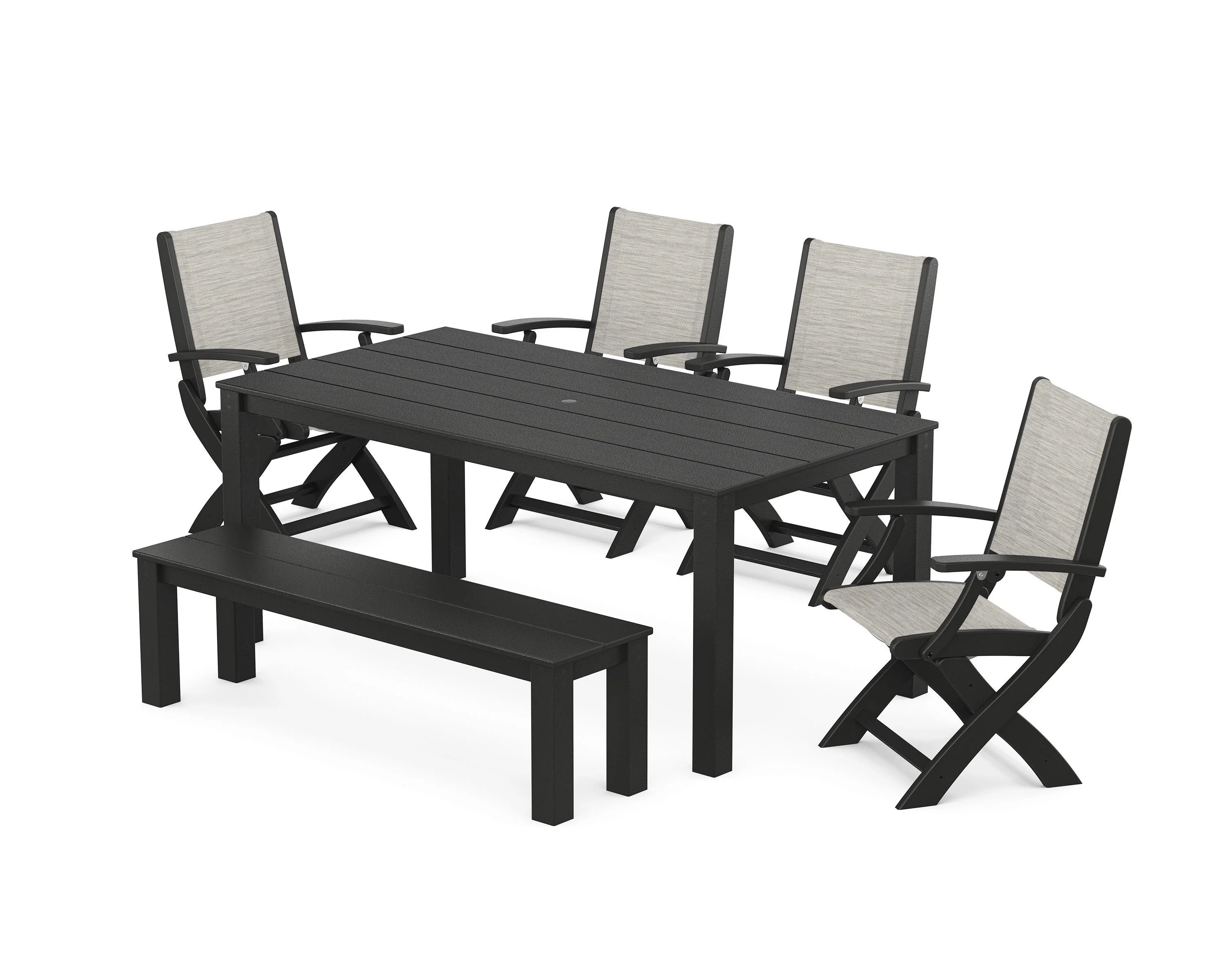 Coastal Folding Chair 6-Piece Parsons Dining Set with Bench - Image 57