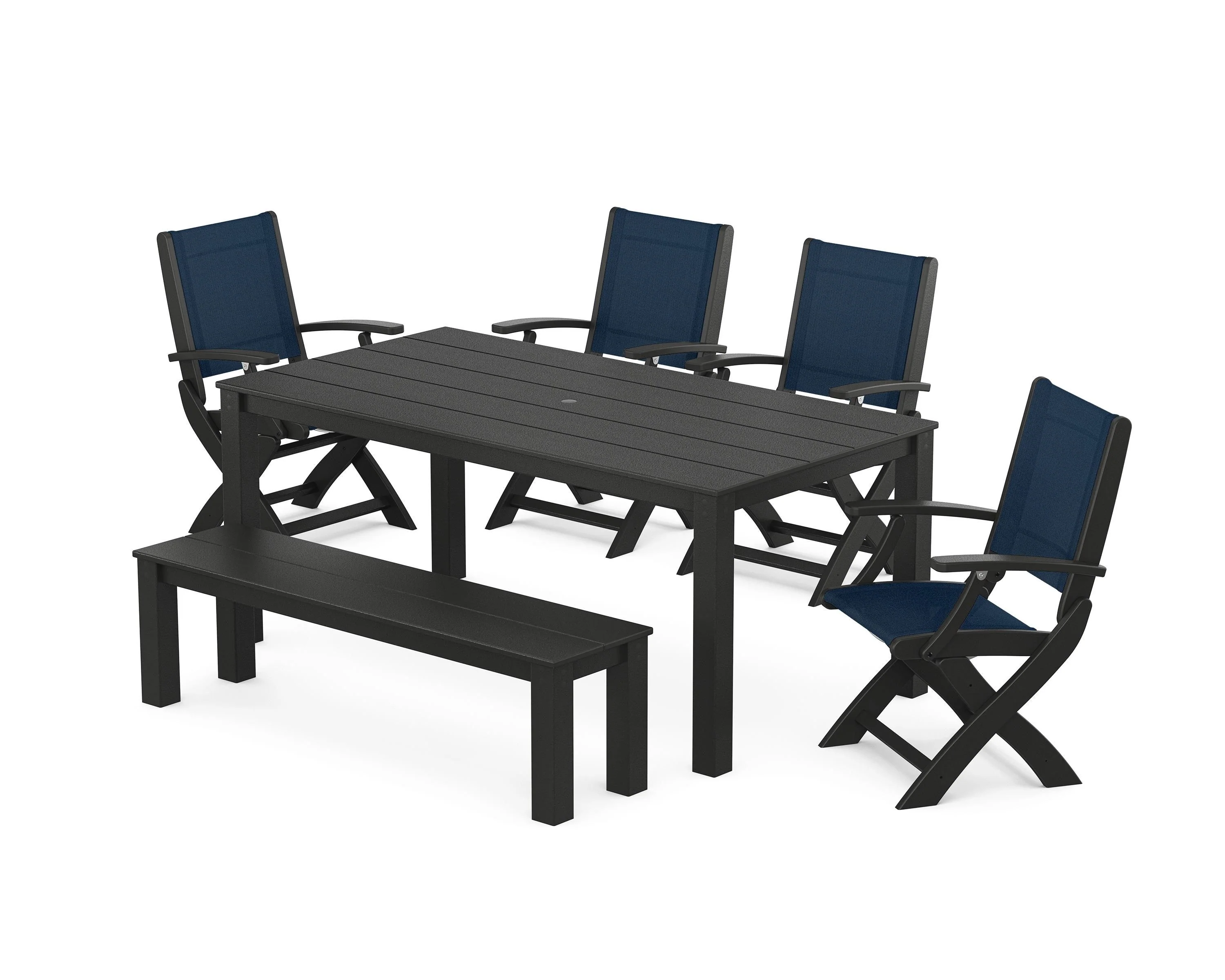 Coastal Folding Chair 6-Piece Parsons Dining Set with Bench - Image 58