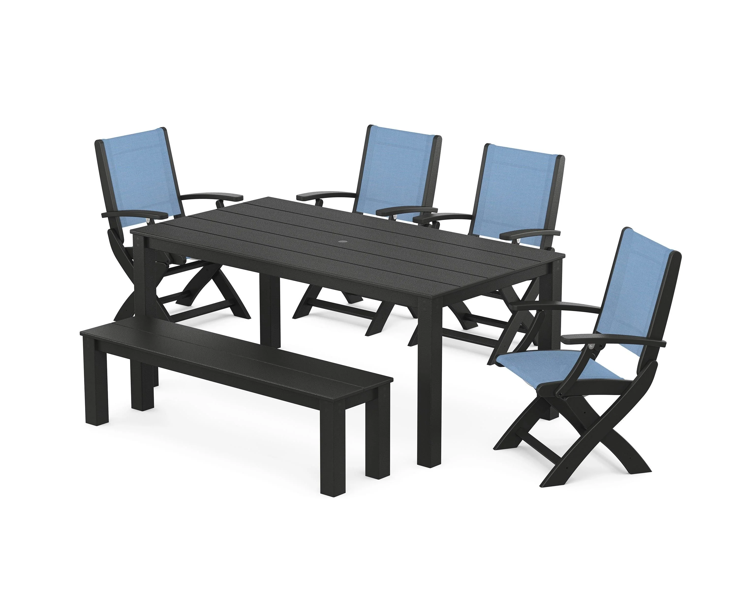 Coastal Folding Chair 6-Piece Parsons Dining Set with Bench - Image 6