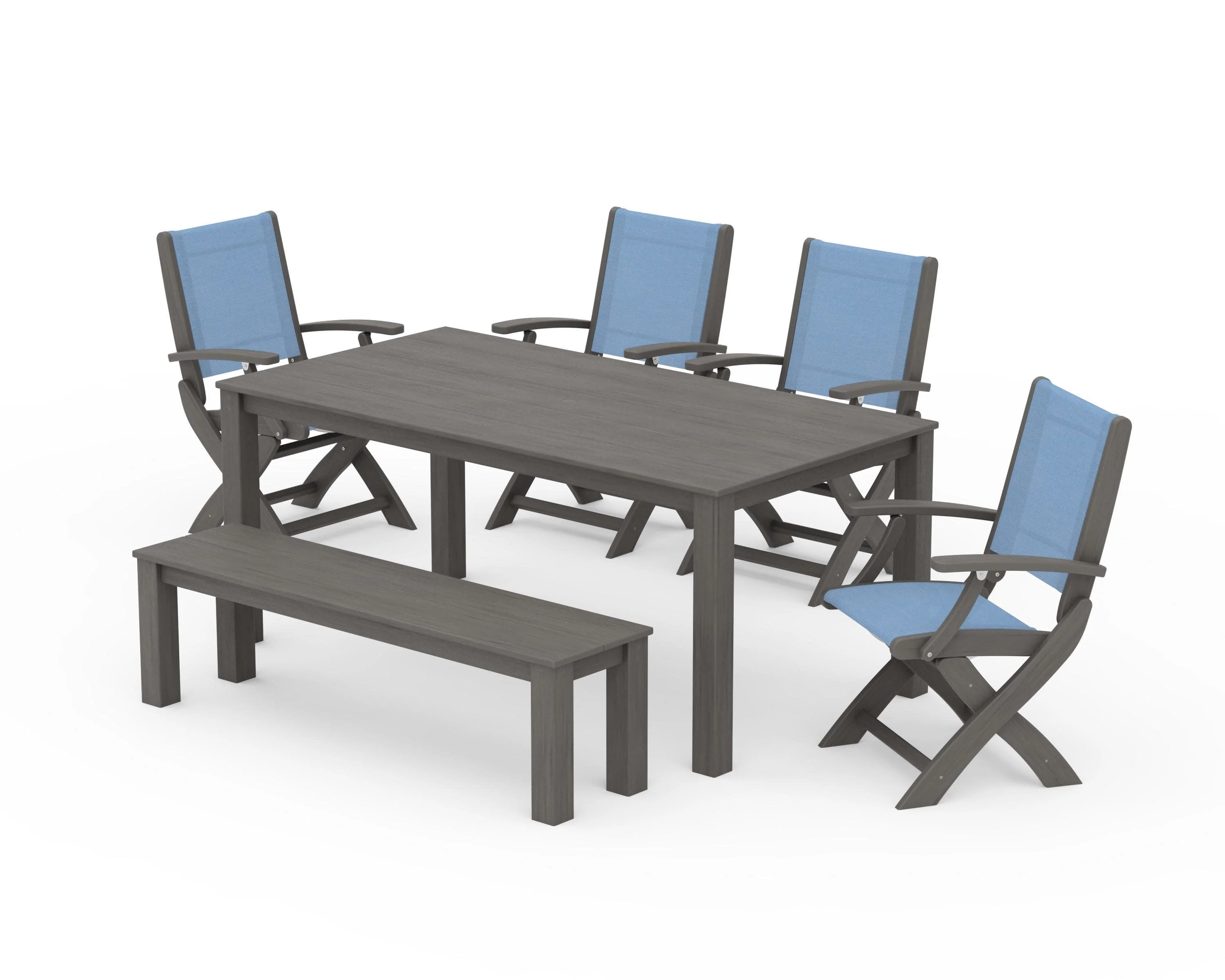 Coastal Folding Chair 6-Piece Parsons Dining Set with Bench - Image 60