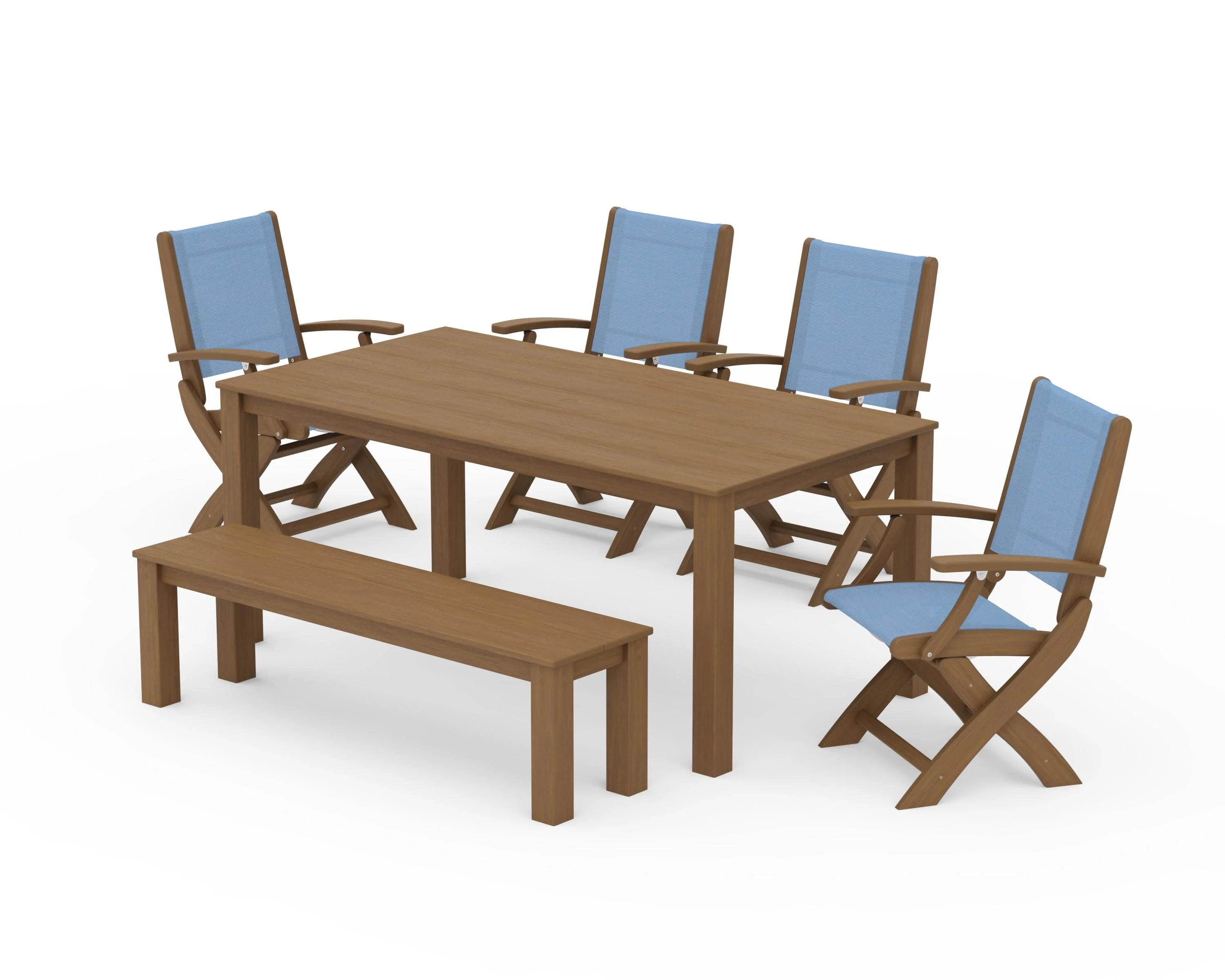 Coastal Folding Chair 6-Piece Parsons Dining Set with Bench - Image 61