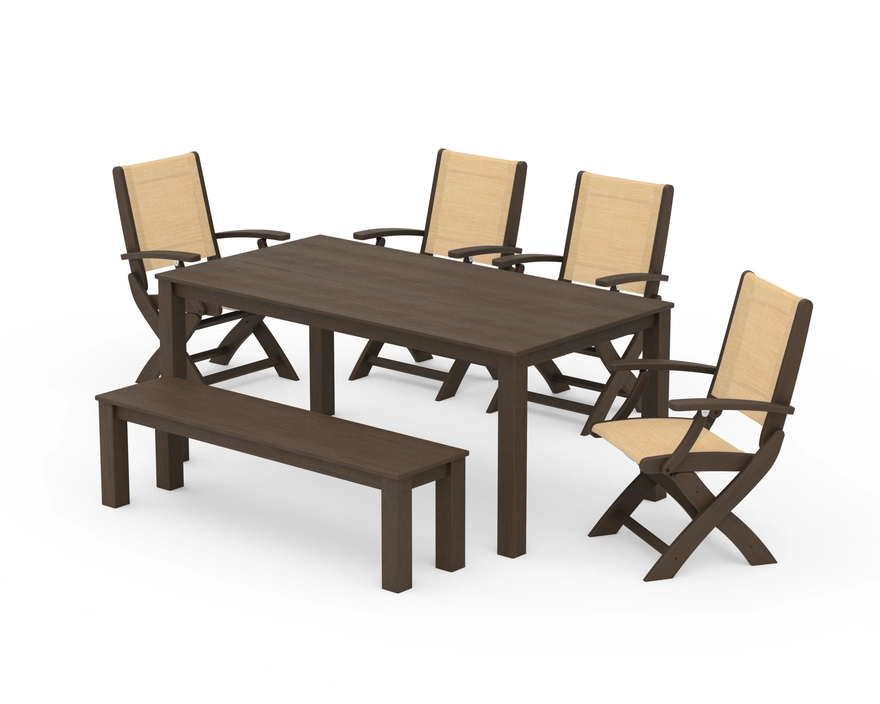 Coastal Folding Chair 6-Piece Parsons Dining Set with Bench - Image 62