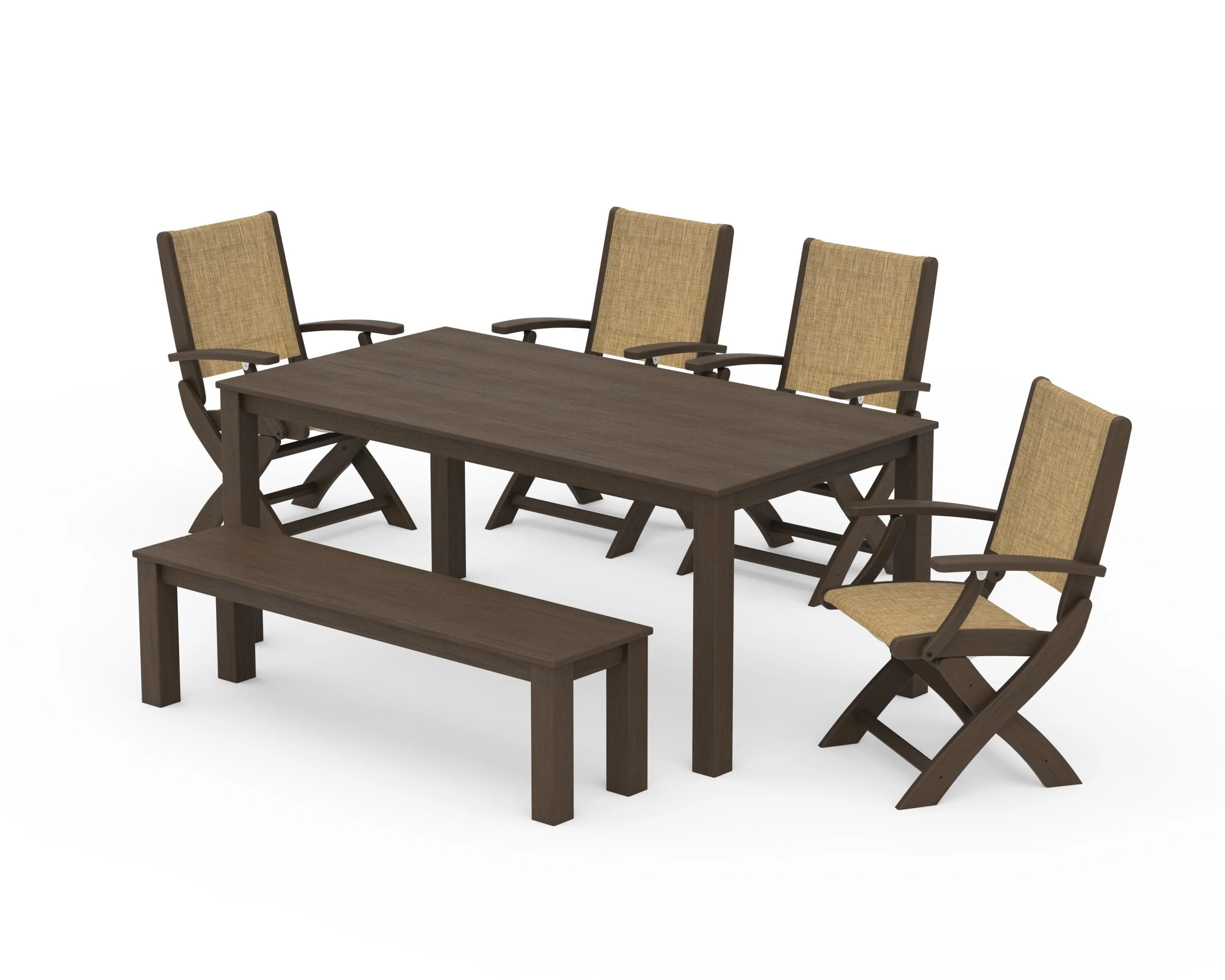 Coastal Folding Chair 6-Piece Parsons Dining Set with Bench - Image 63