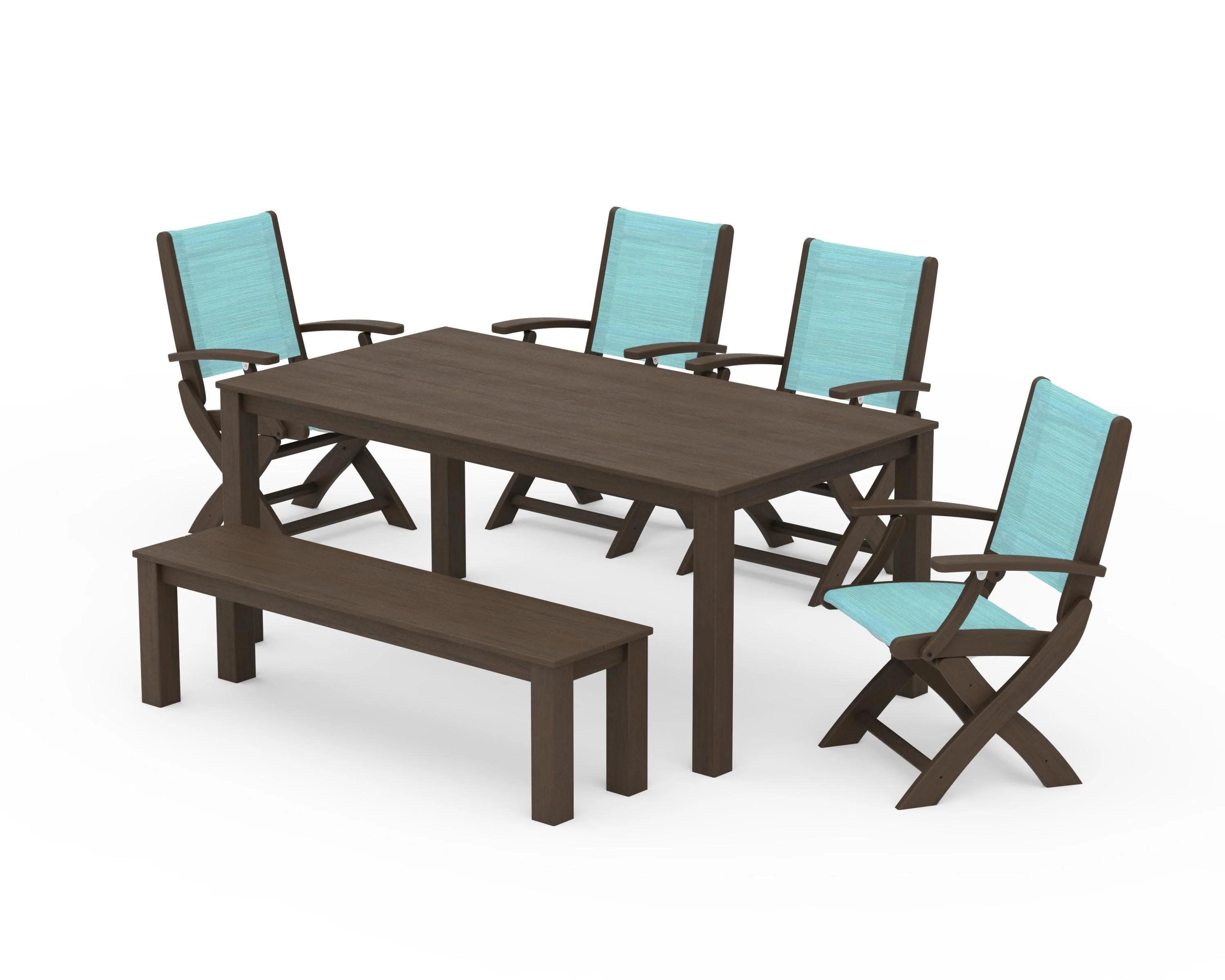 Coastal Folding Chair 6-Piece Parsons Dining Set with Bench - Image 64