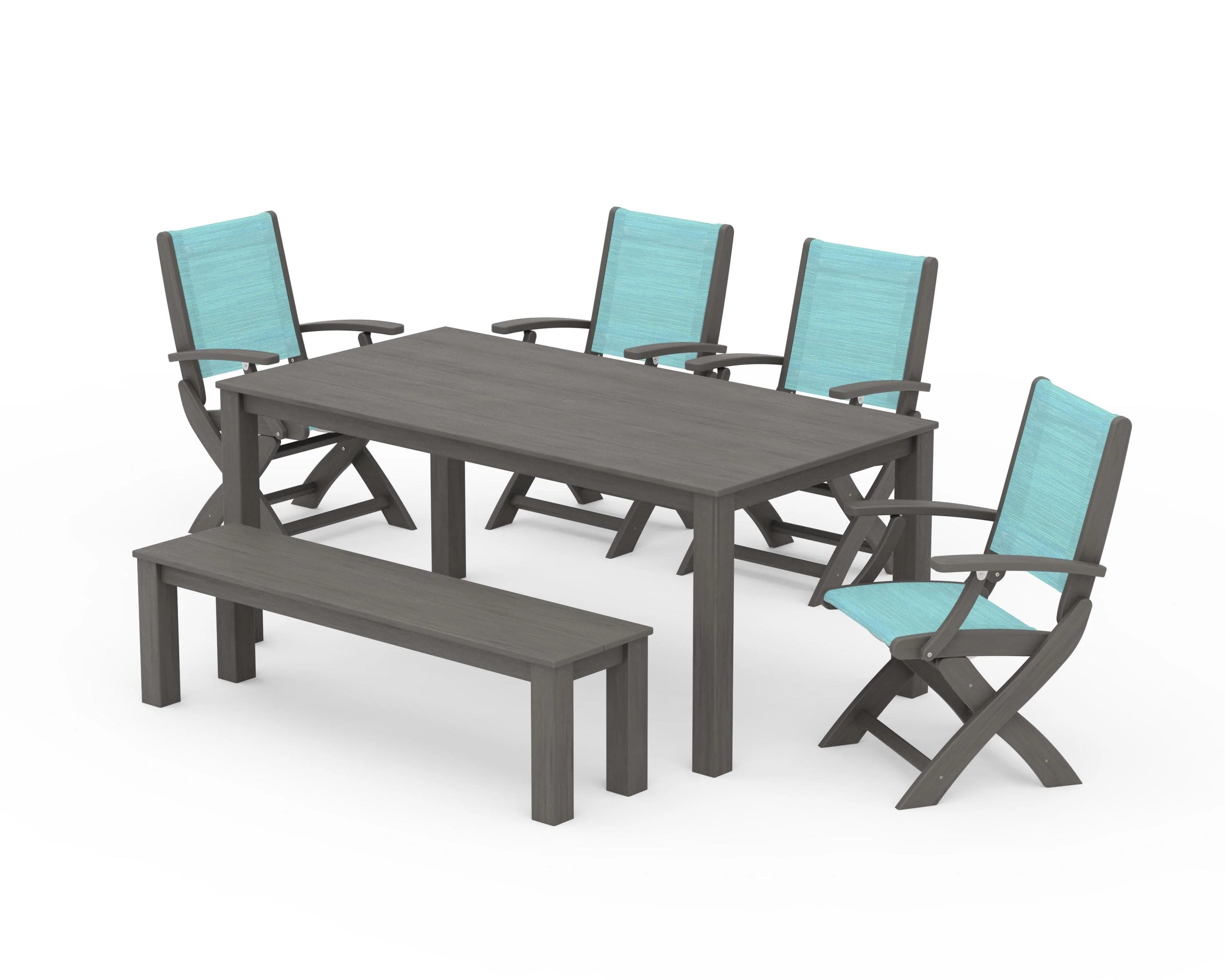 Coastal Folding Chair 6-Piece Parsons Dining Set with Bench - Image 65