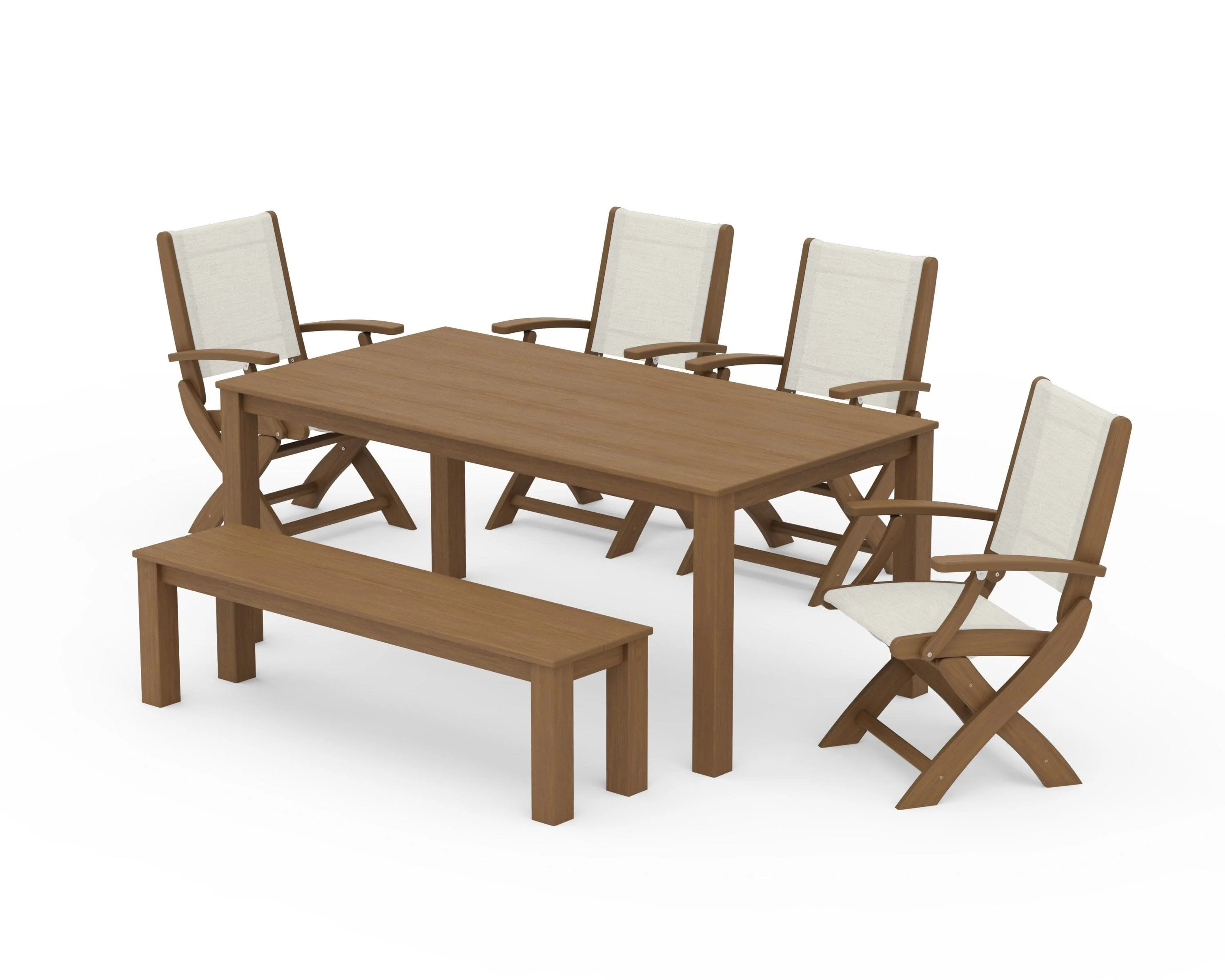 Coastal Folding Chair 6-Piece Parsons Dining Set with Bench - Image 66