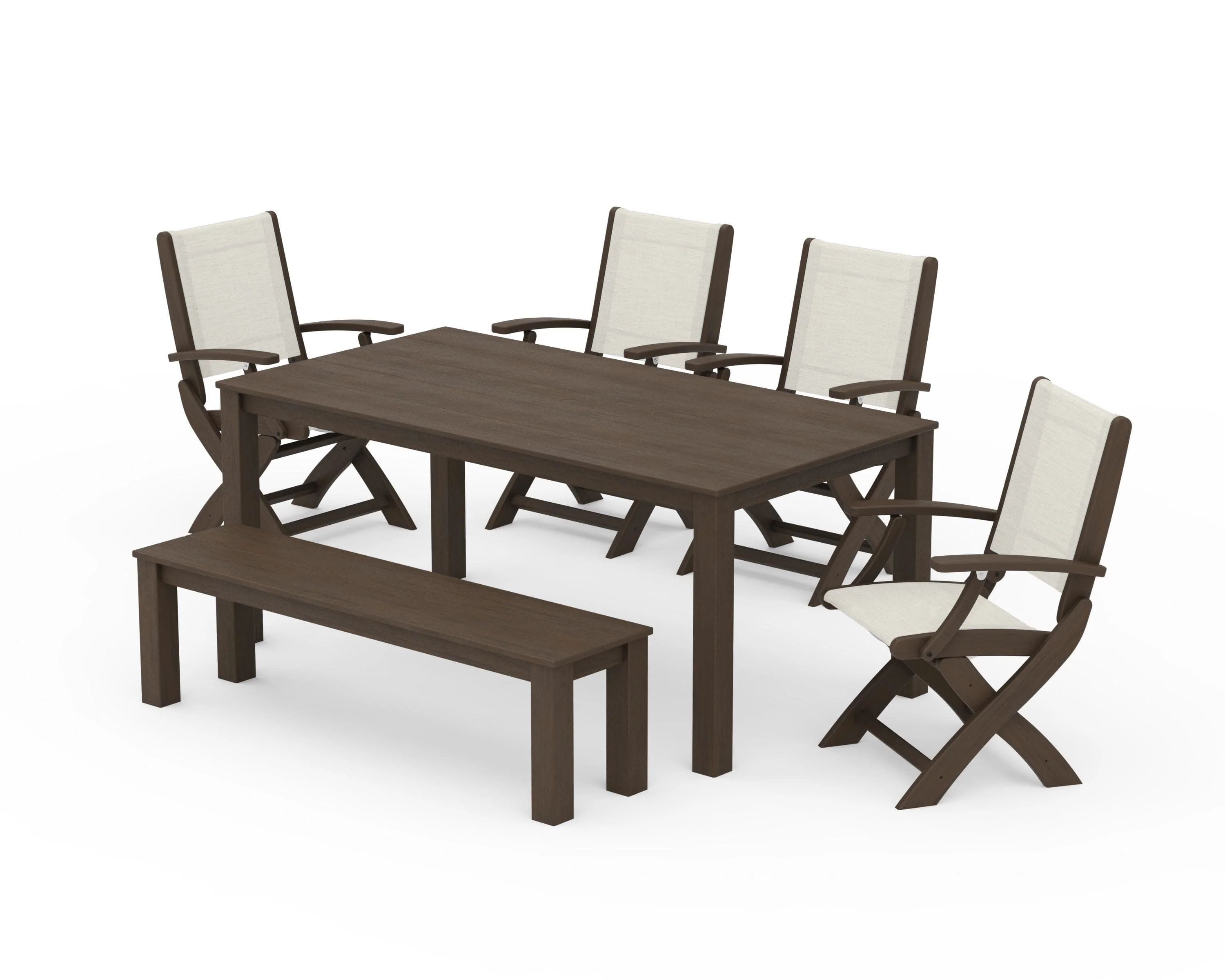 Coastal Folding Chair 6-Piece Parsons Dining Set with Bench - Image 67