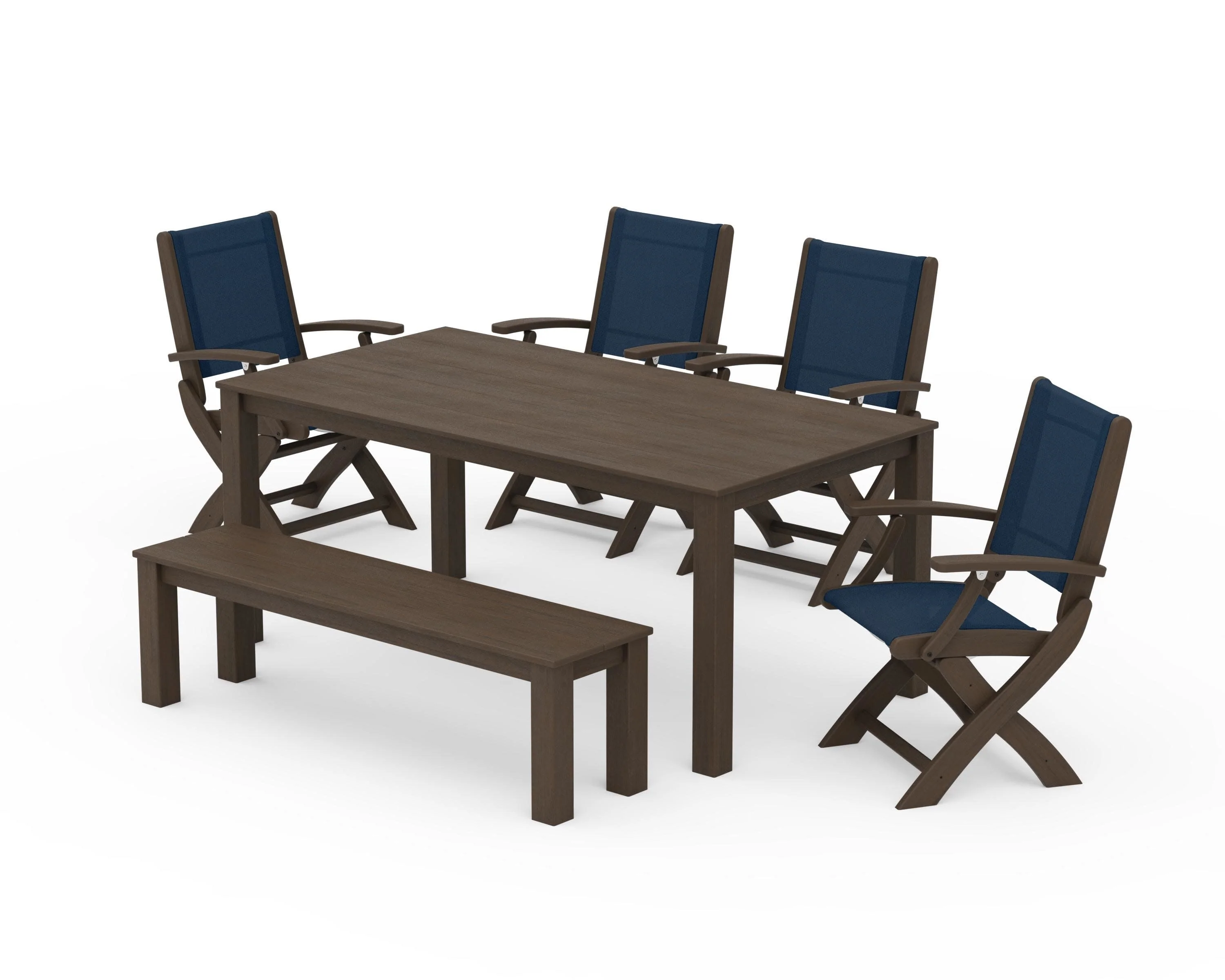 Coastal Folding Chair 6-Piece Parsons Dining Set with Bench - Image 68