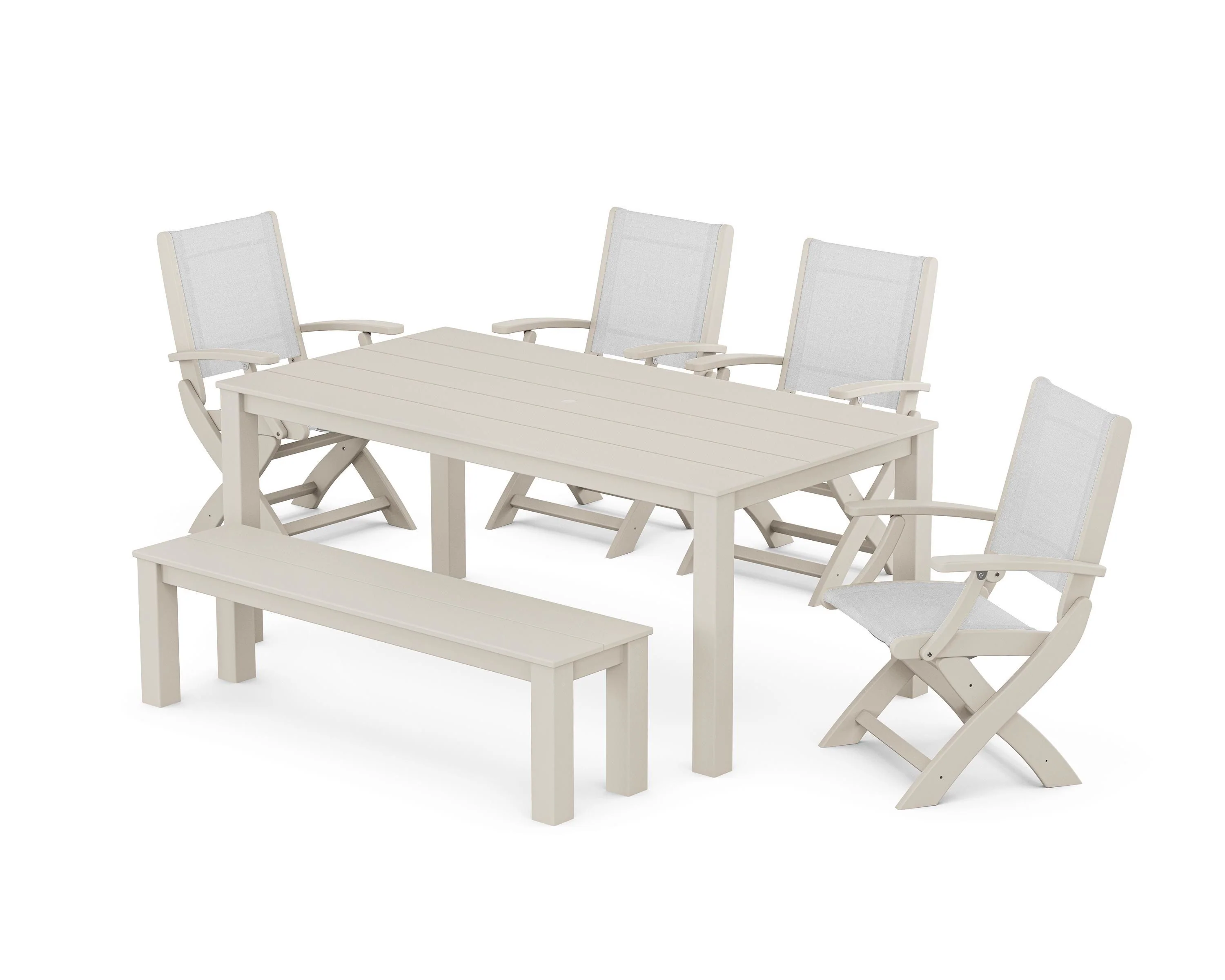 Coastal Folding Chair 6-Piece Parsons Dining Set with Bench - Image 7