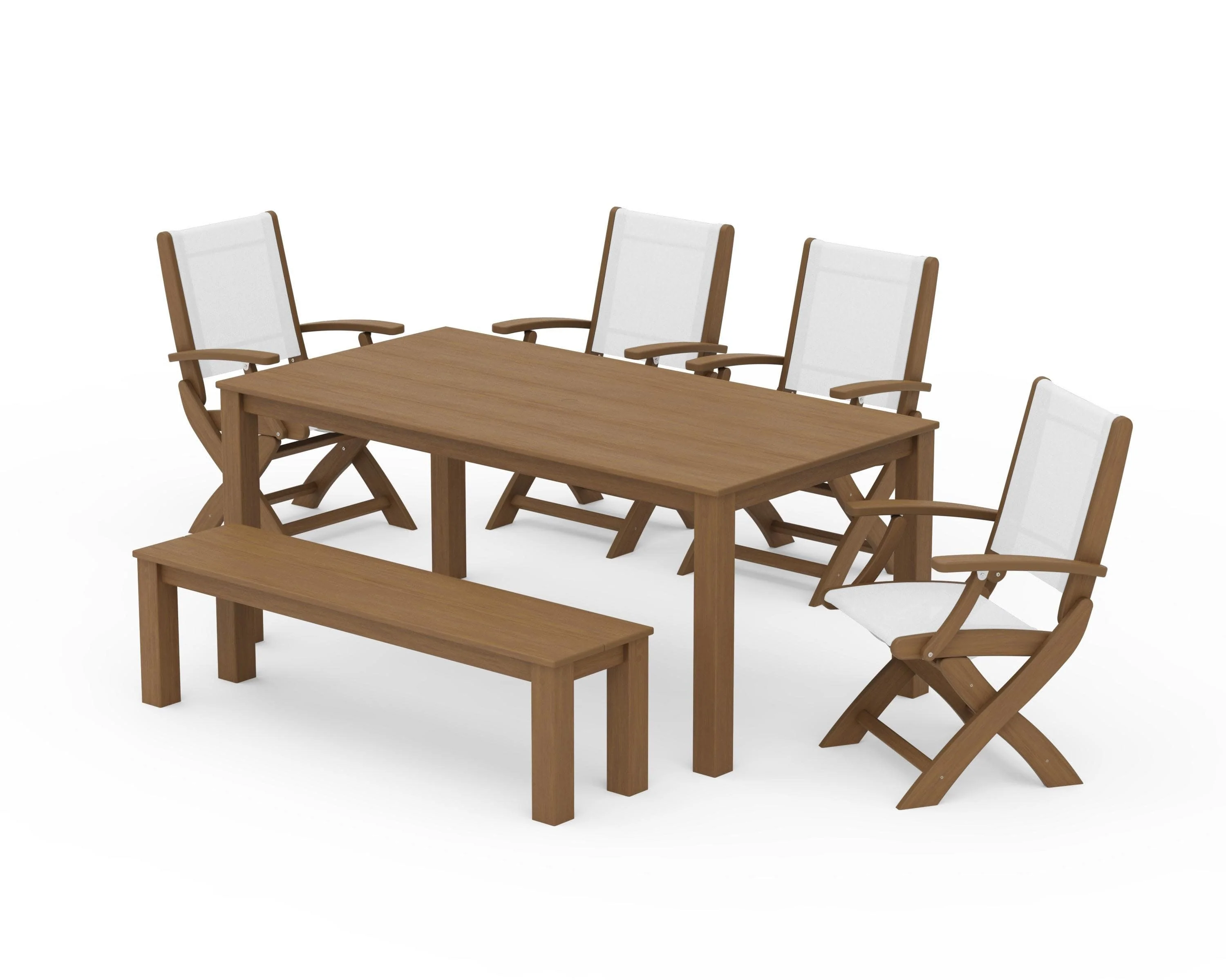 Coastal Folding Chair 6-Piece Parsons Dining Set with Bench - Image 70