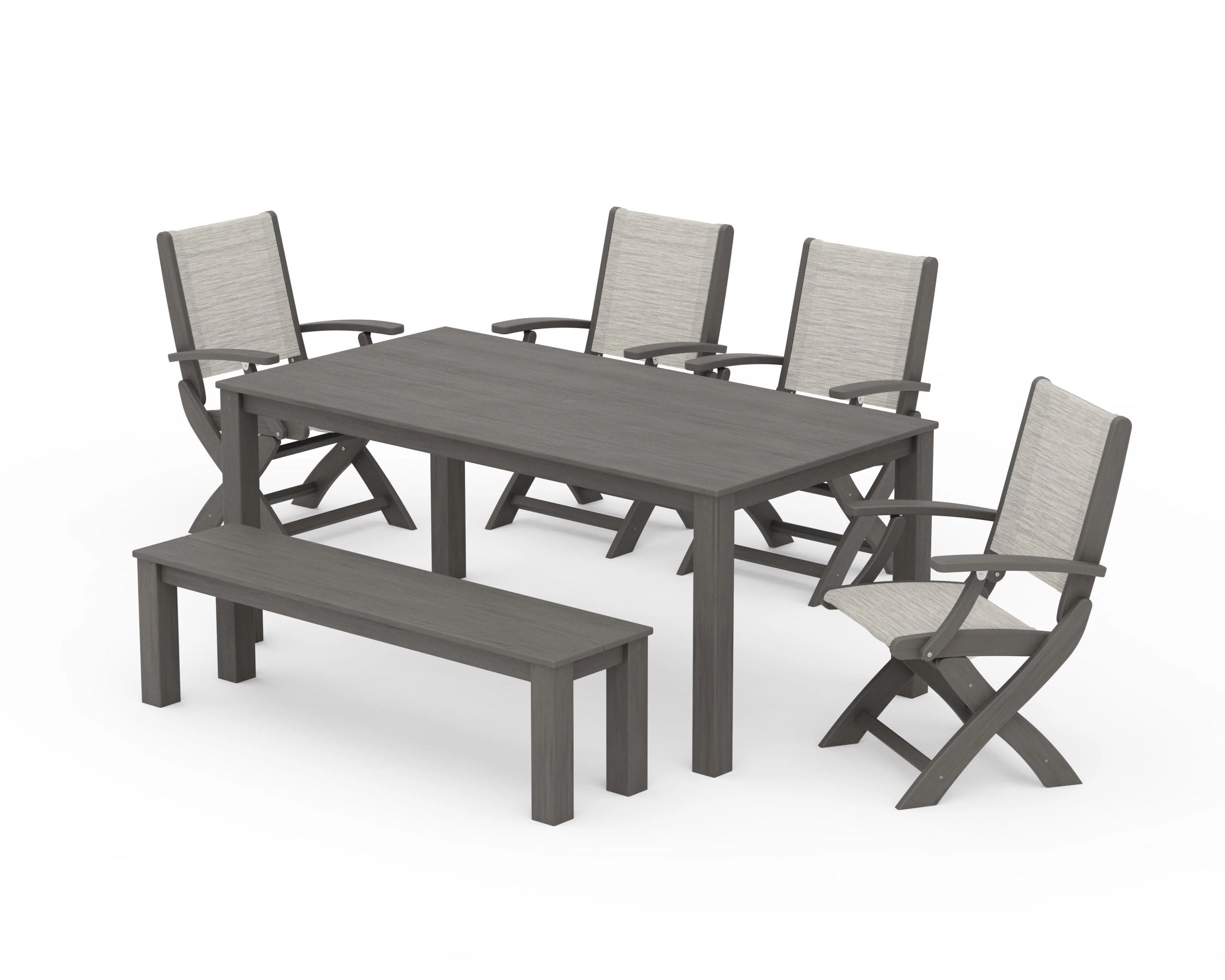 Coastal Folding Chair 6-Piece Parsons Dining Set with Bench - Image 71