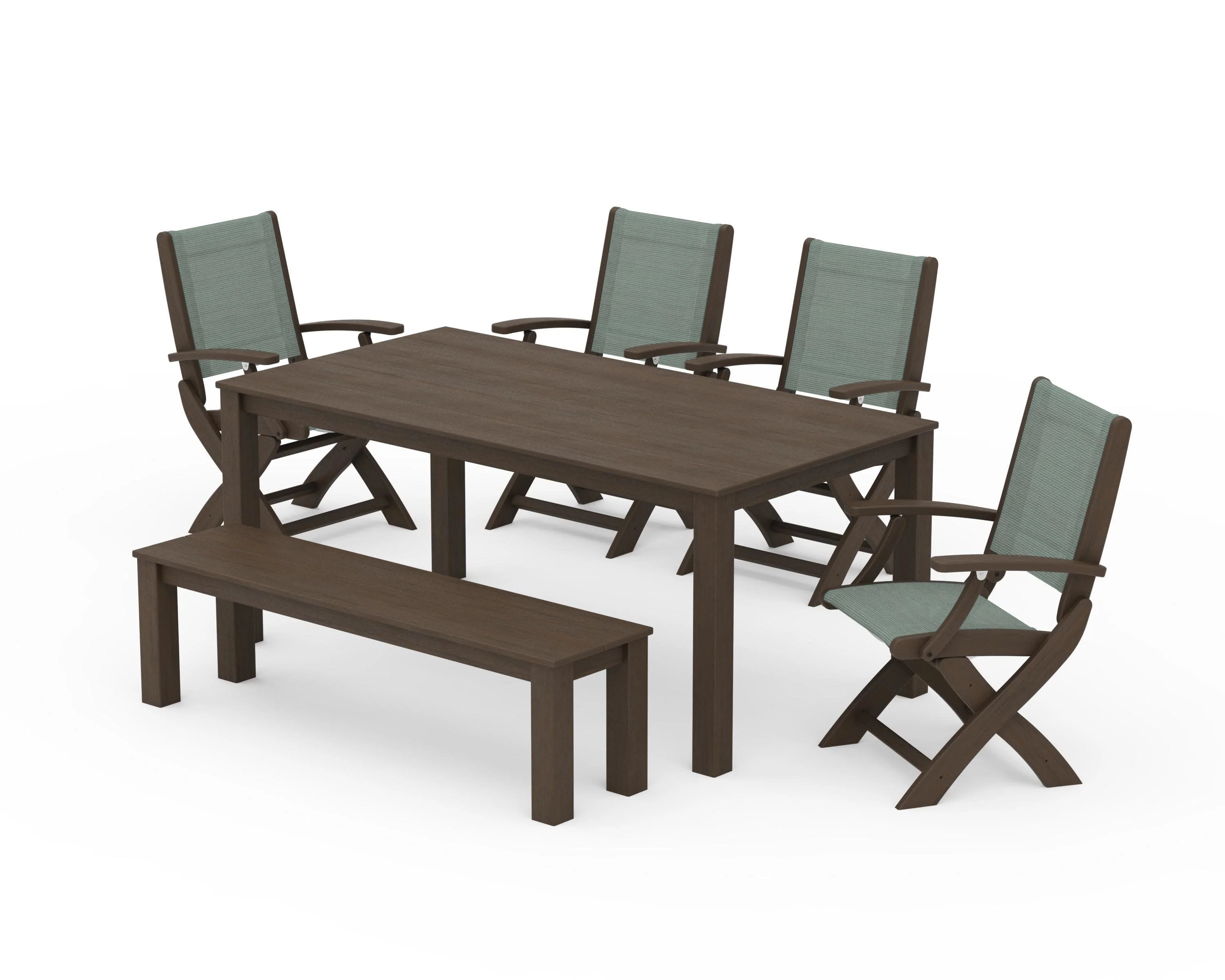 Coastal Folding Chair 6-Piece Parsons Dining Set with Bench - Image 72