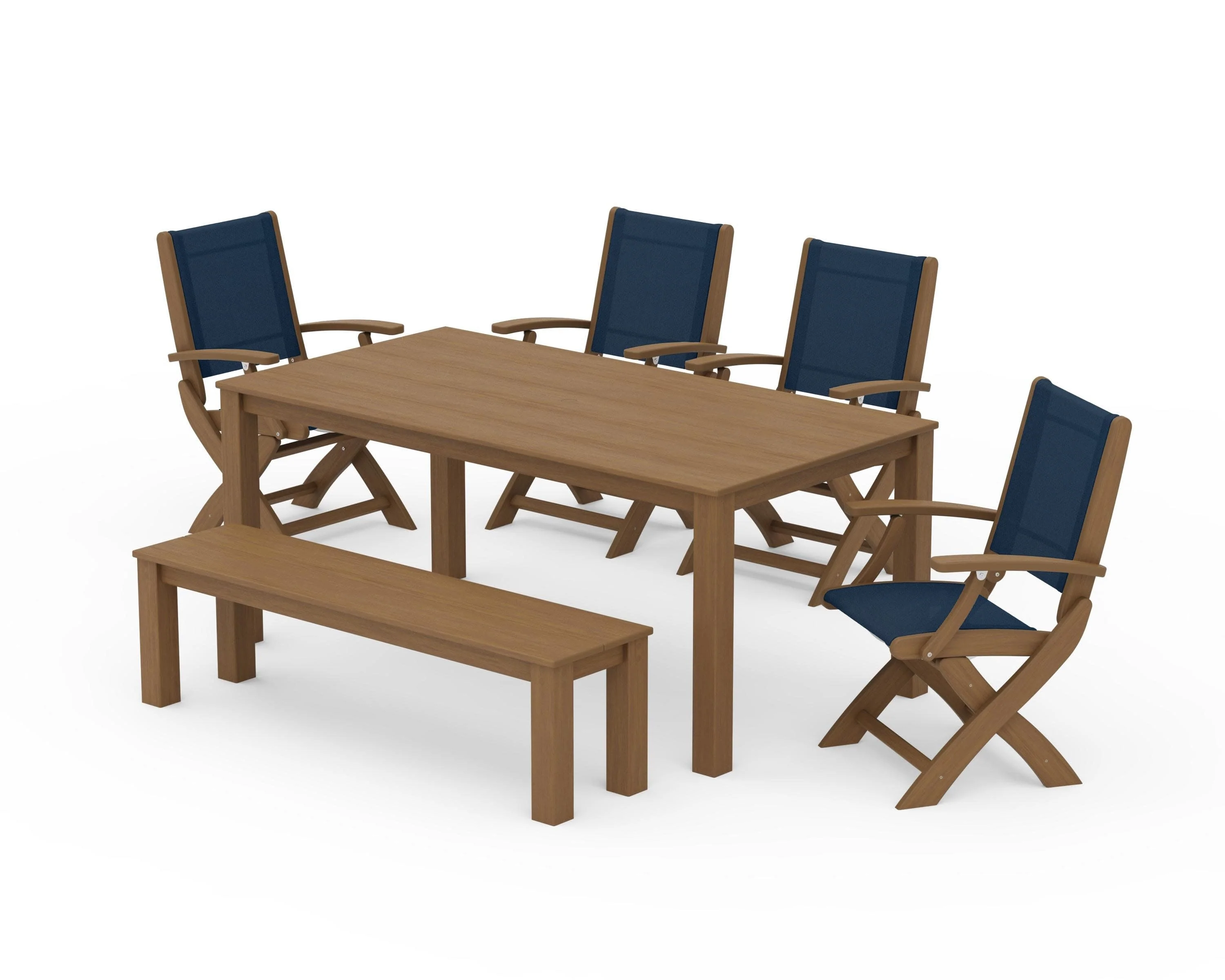 Coastal Folding Chair 6-Piece Parsons Dining Set with Bench - Image 73