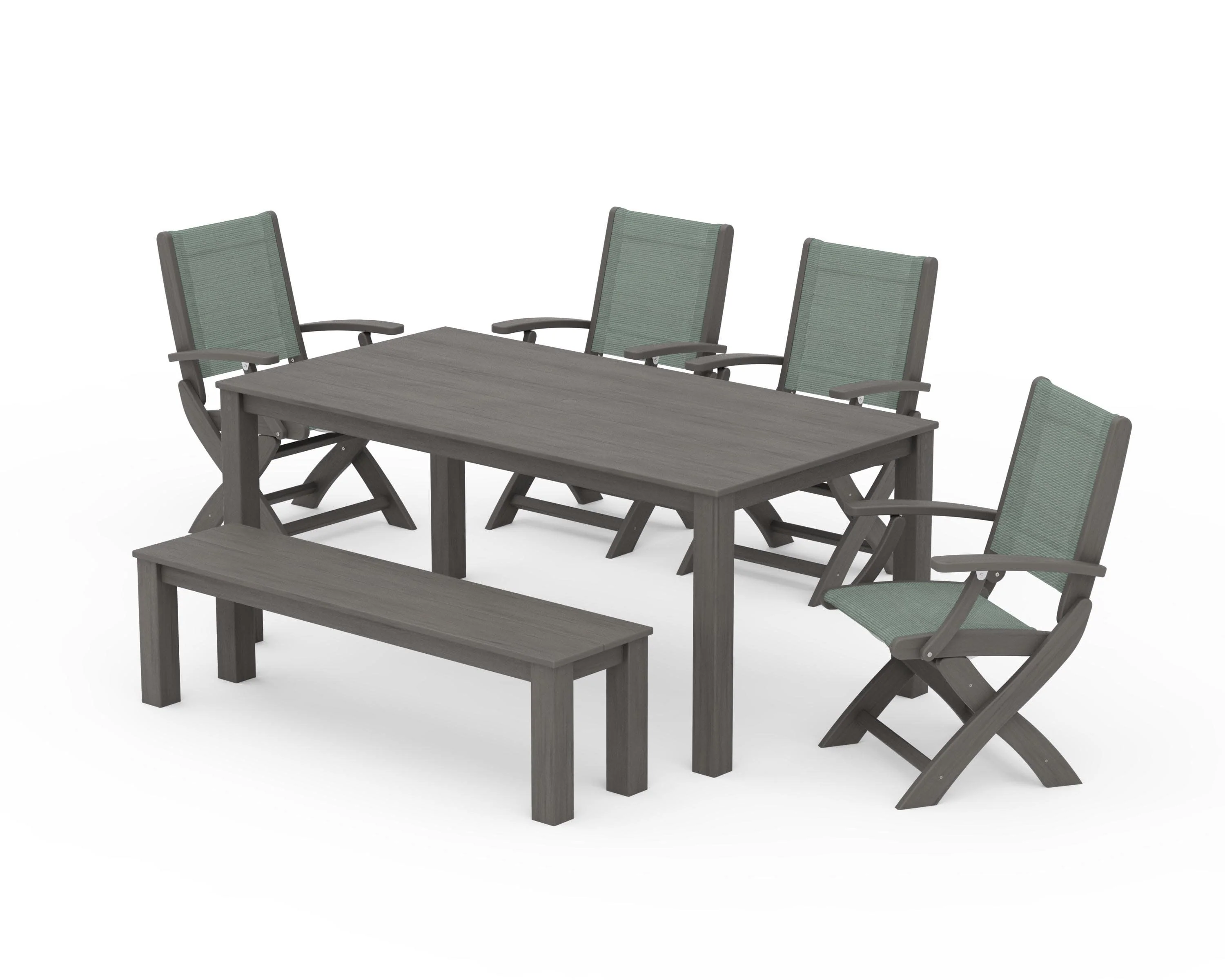 Coastal Folding Chair 6-Piece Parsons Dining Set with Bench - Image 74