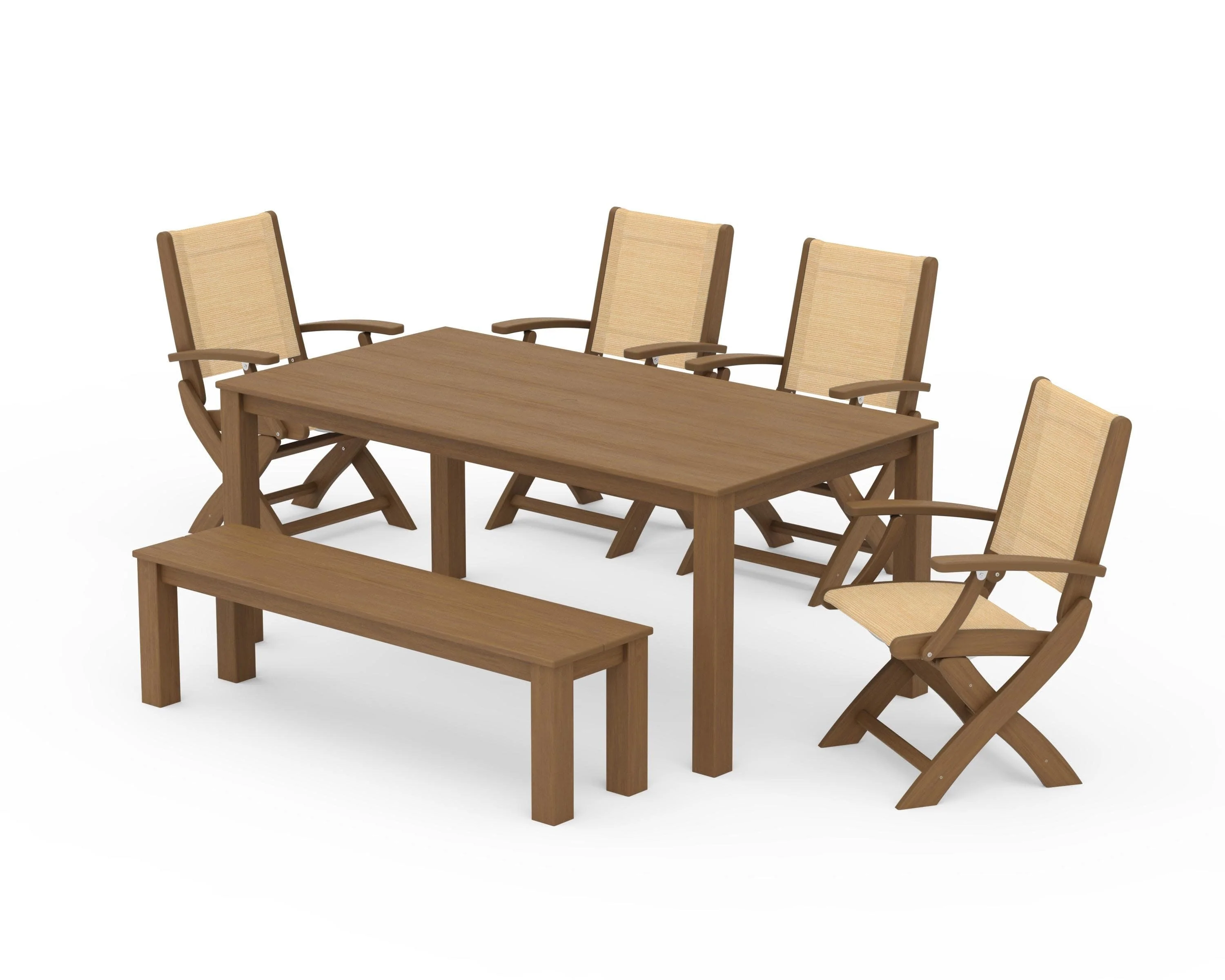 Coastal Folding Chair 6-Piece Parsons Dining Set with Bench - Image 75