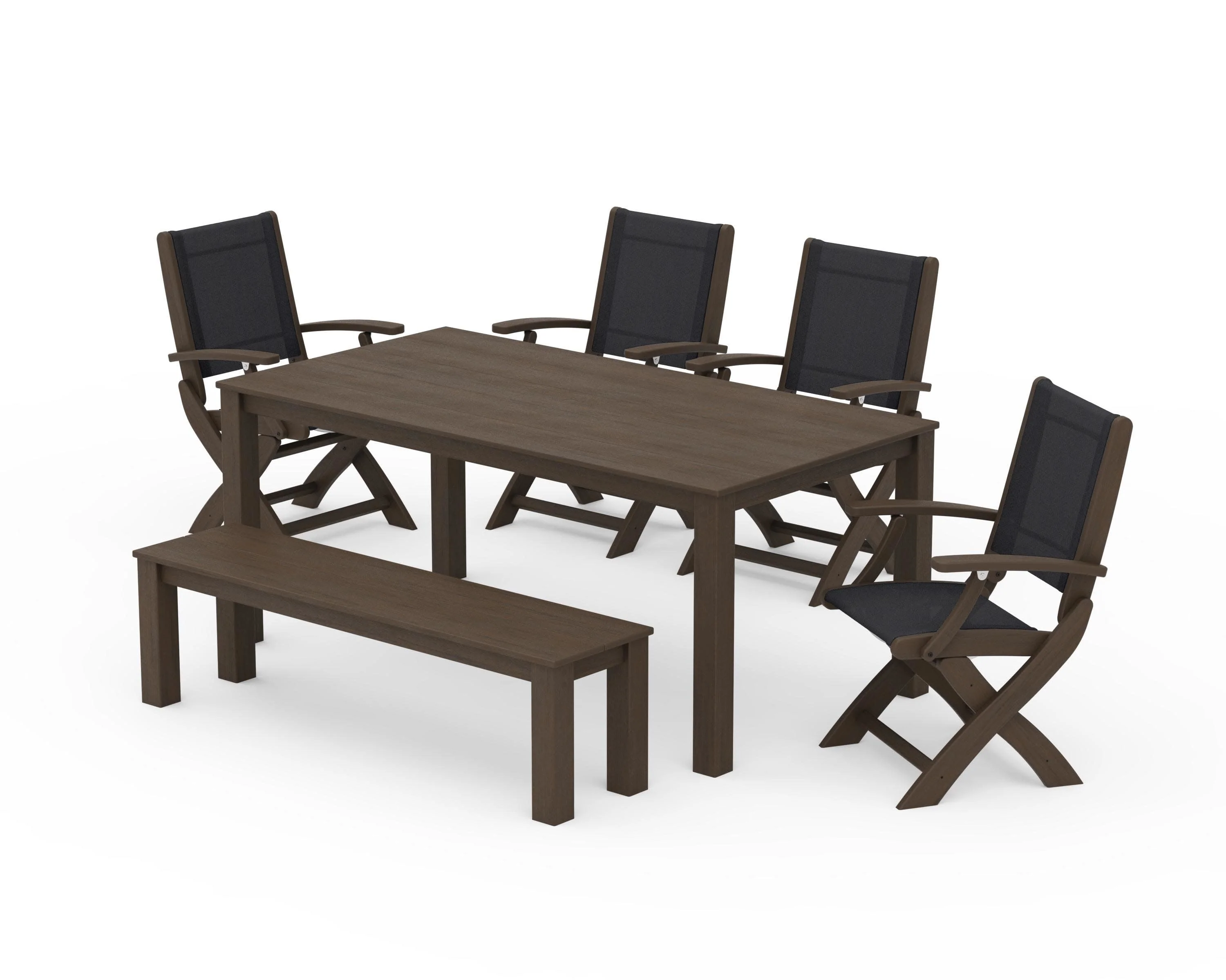 Coastal Folding Chair 6-Piece Parsons Dining Set with Bench - Image 76