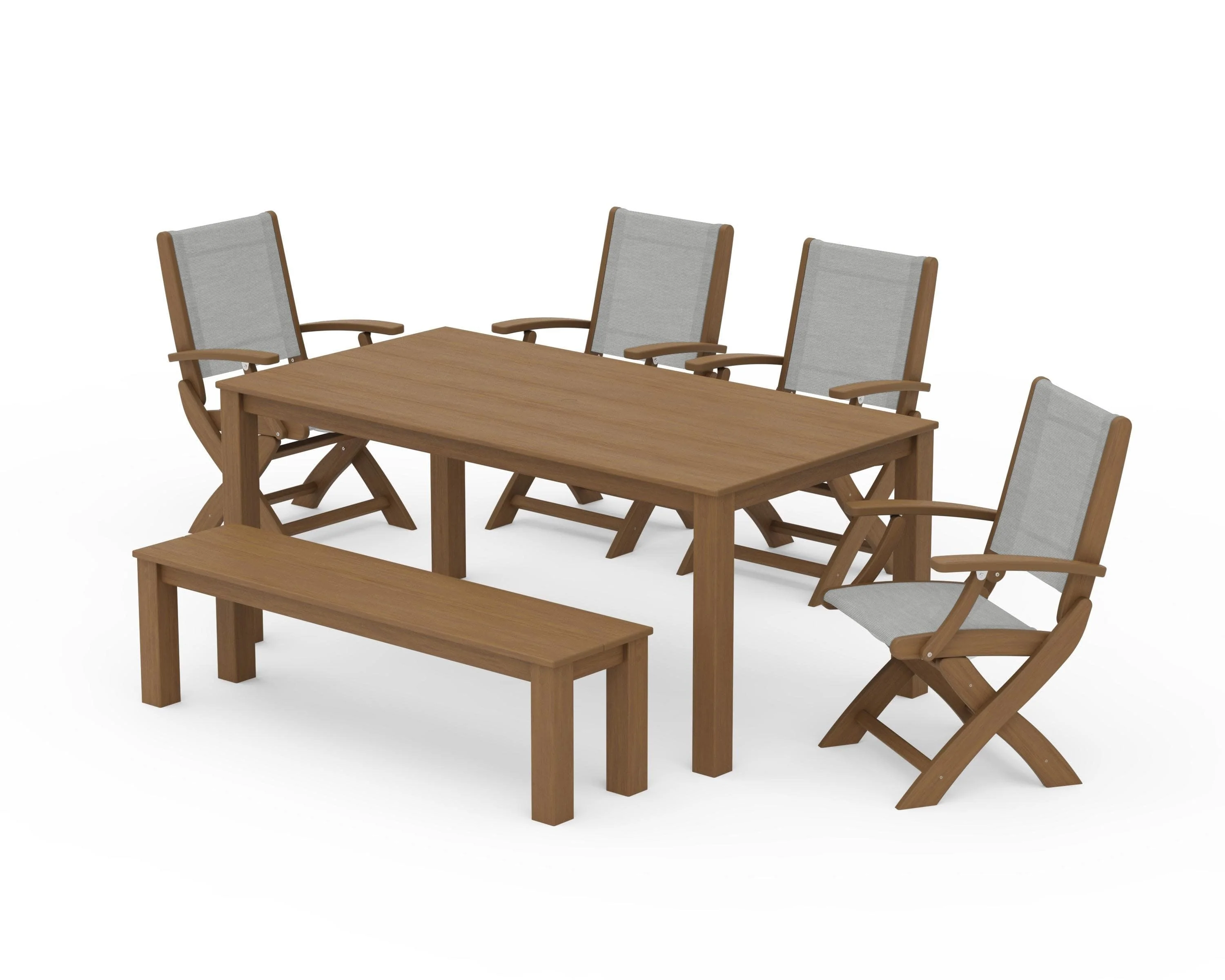 Coastal Folding Chair 6-Piece Parsons Dining Set with Bench - Image 77