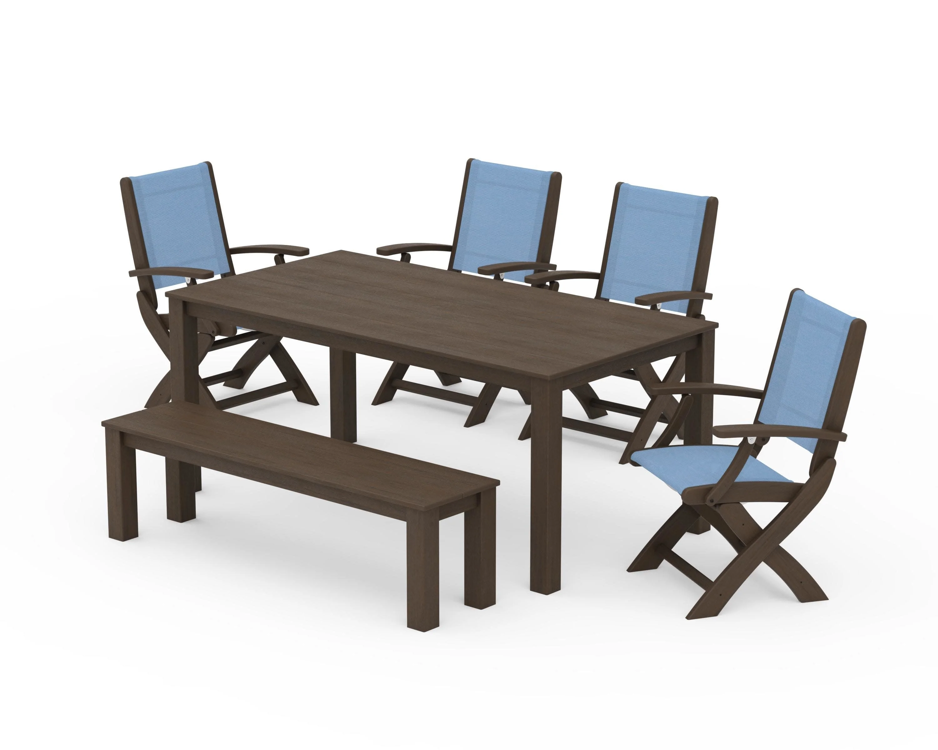 Coastal Folding Chair 6-Piece Parsons Dining Set with Bench - Image 78