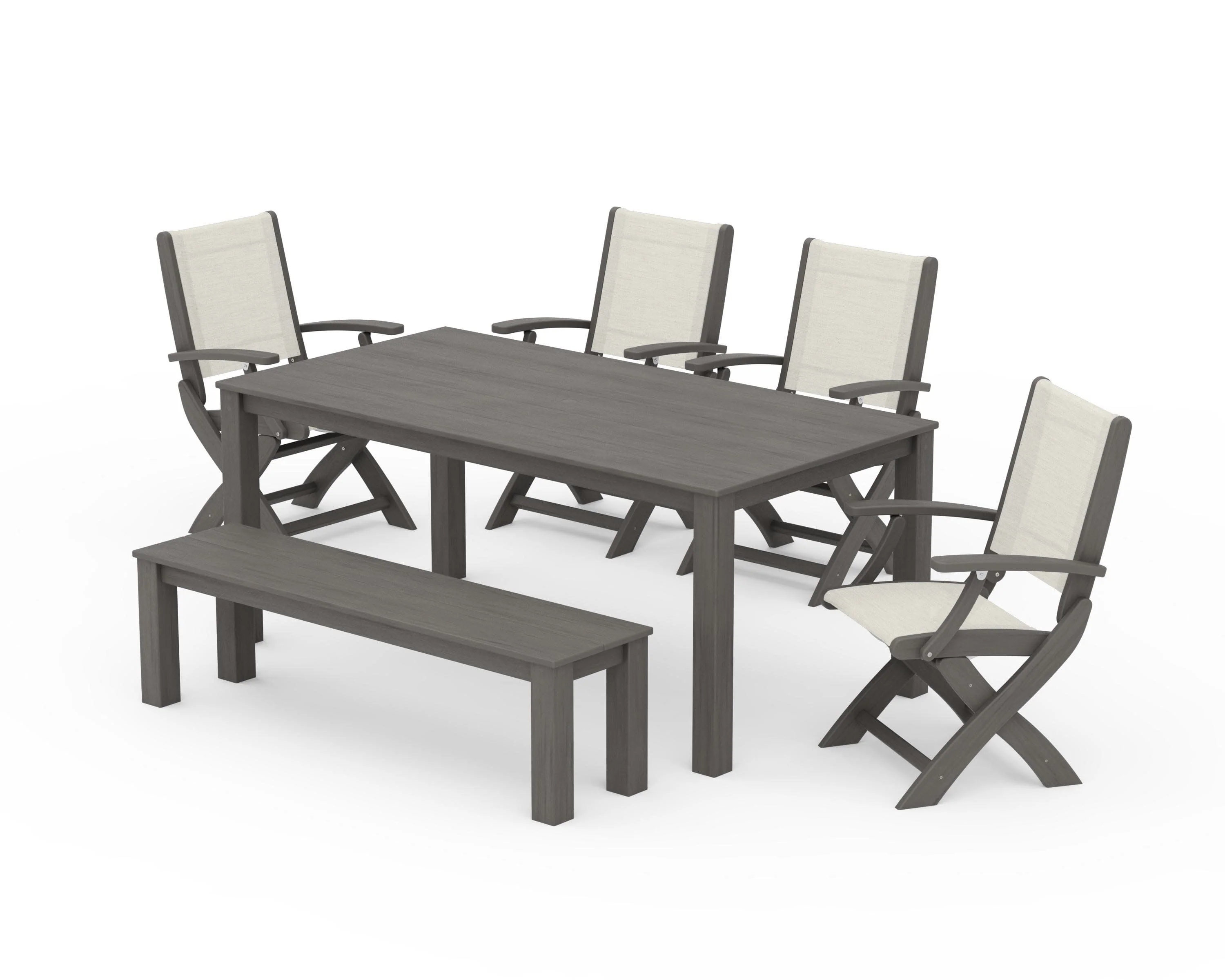 Coastal Folding Chair 6-Piece Parsons Dining Set with Bench - Image 79