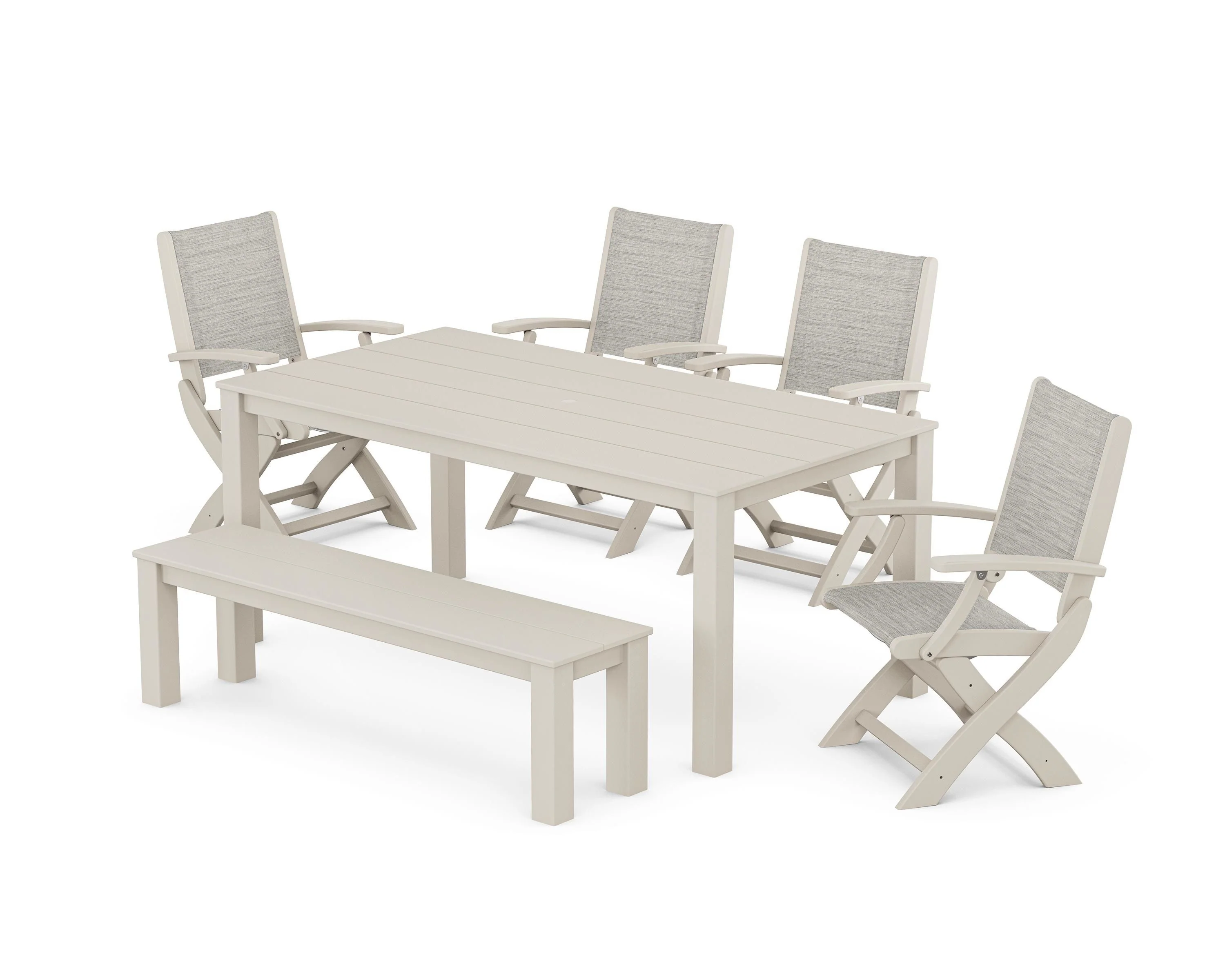 Coastal Folding Chair 6-Piece Parsons Dining Set with Bench - Image 8