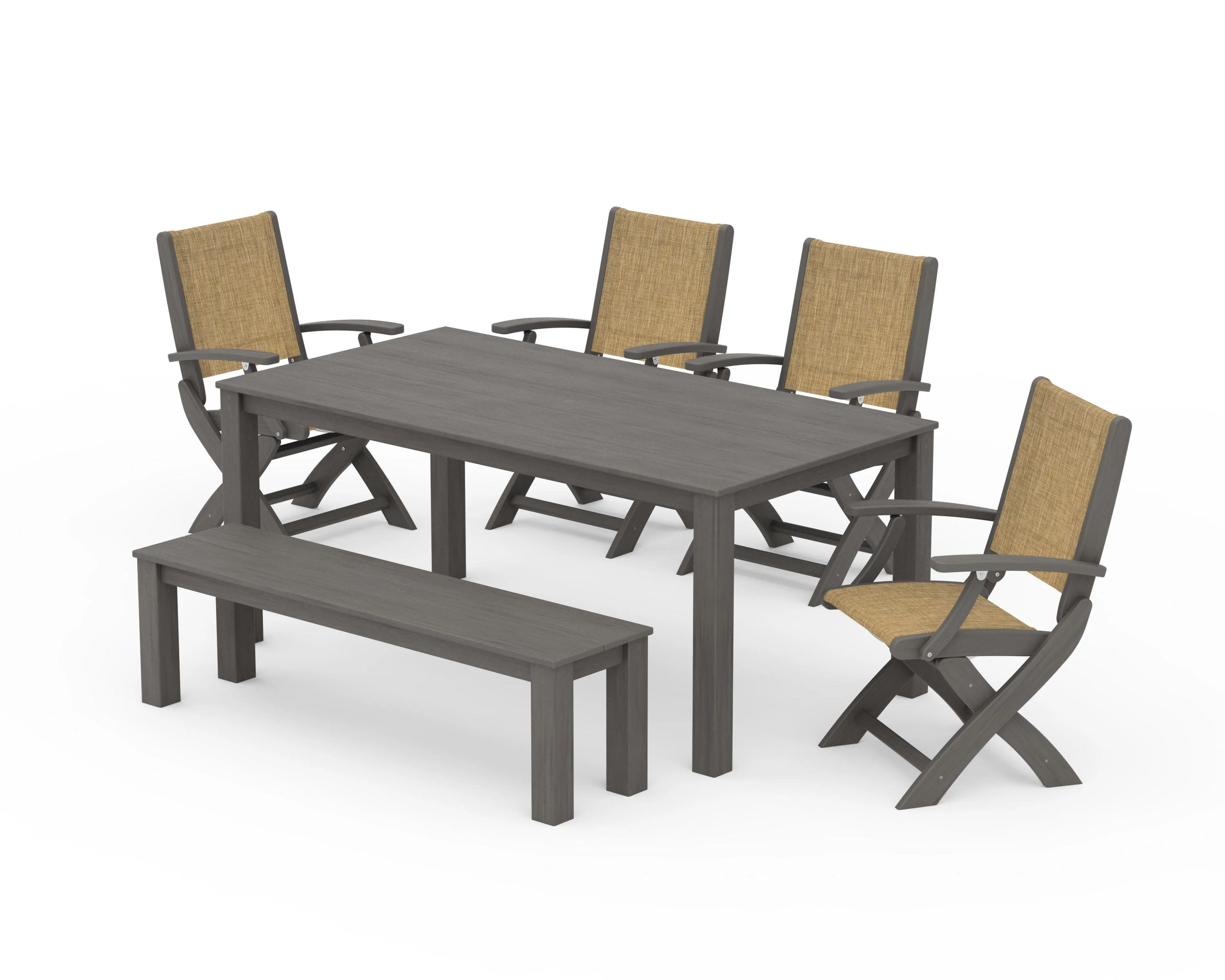 Coastal Folding Chair 6-Piece Parsons Dining Set with Bench - Image 80