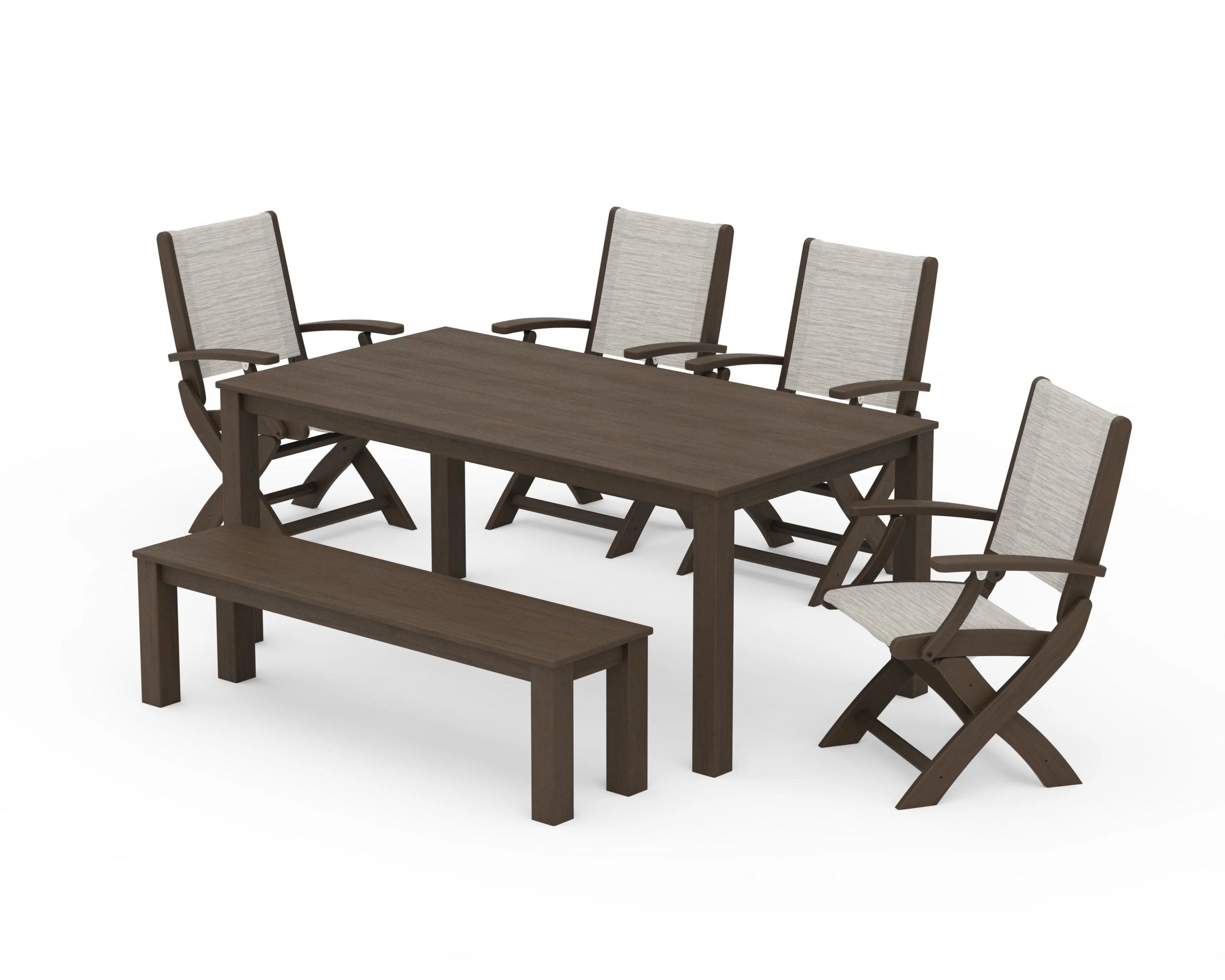 Coastal Folding Chair 6-Piece Parsons Dining Set with Bench - Image 81