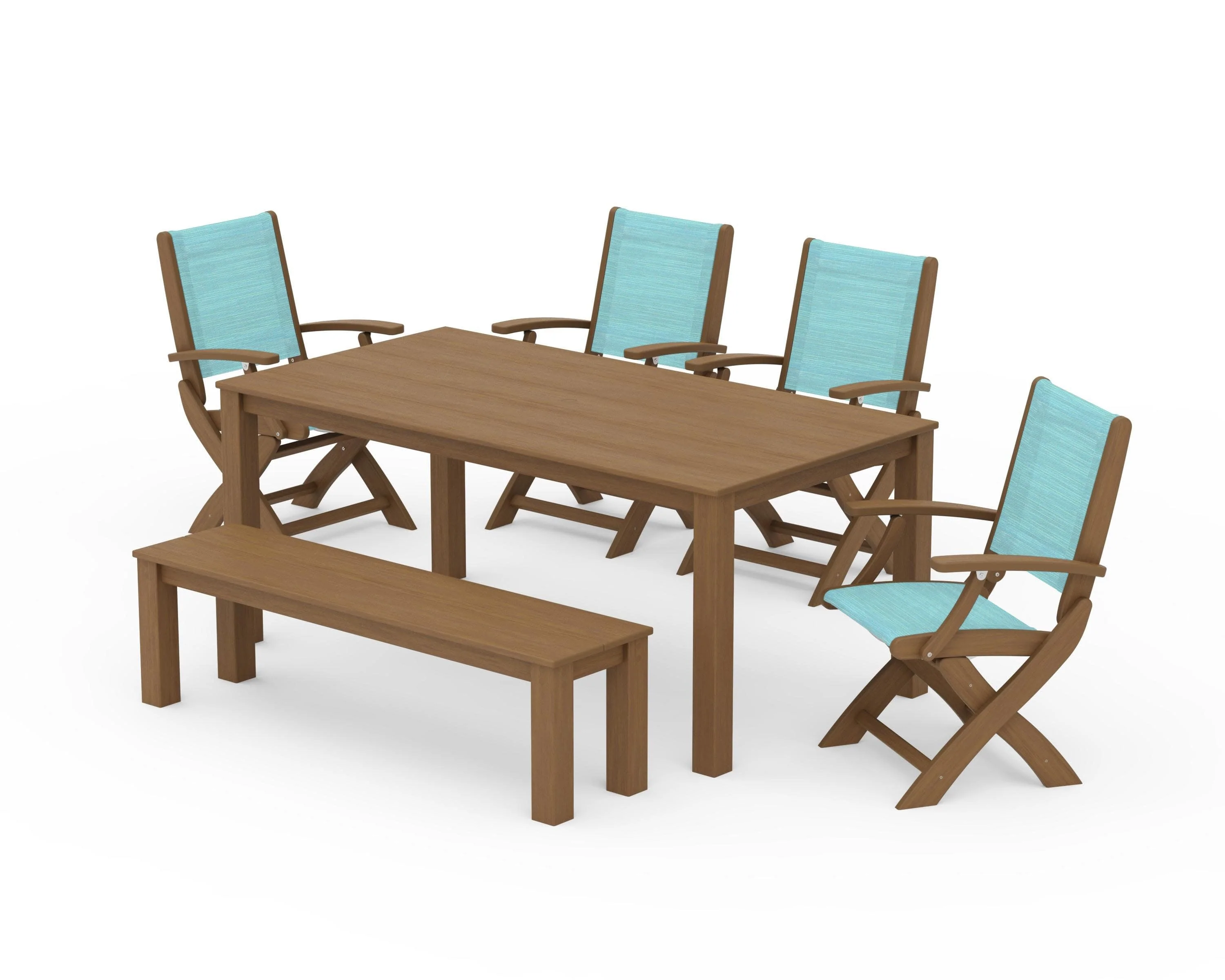 Coastal Folding Chair 6-Piece Parsons Dining Set with Bench - Image 82