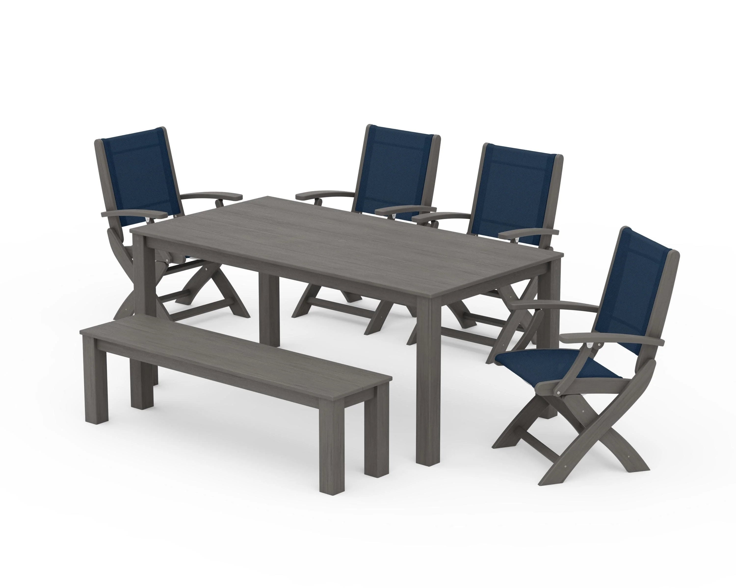 Coastal Folding Chair 6-Piece Parsons Dining Set with Bench - Image 83