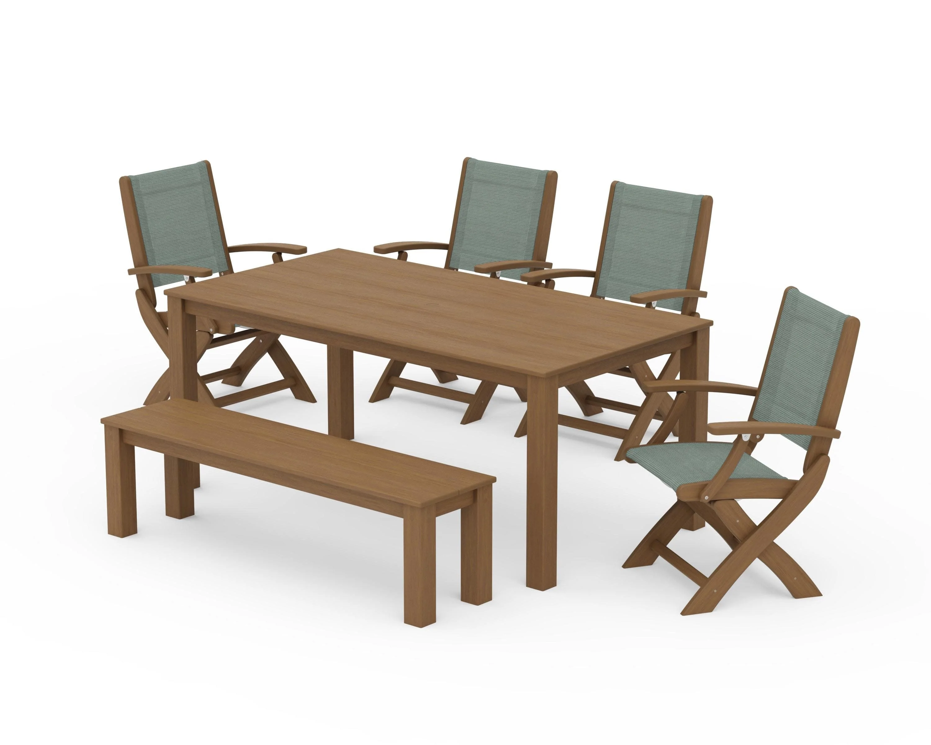 Coastal Folding Chair 6-Piece Parsons Dining Set with Bench - Image 84