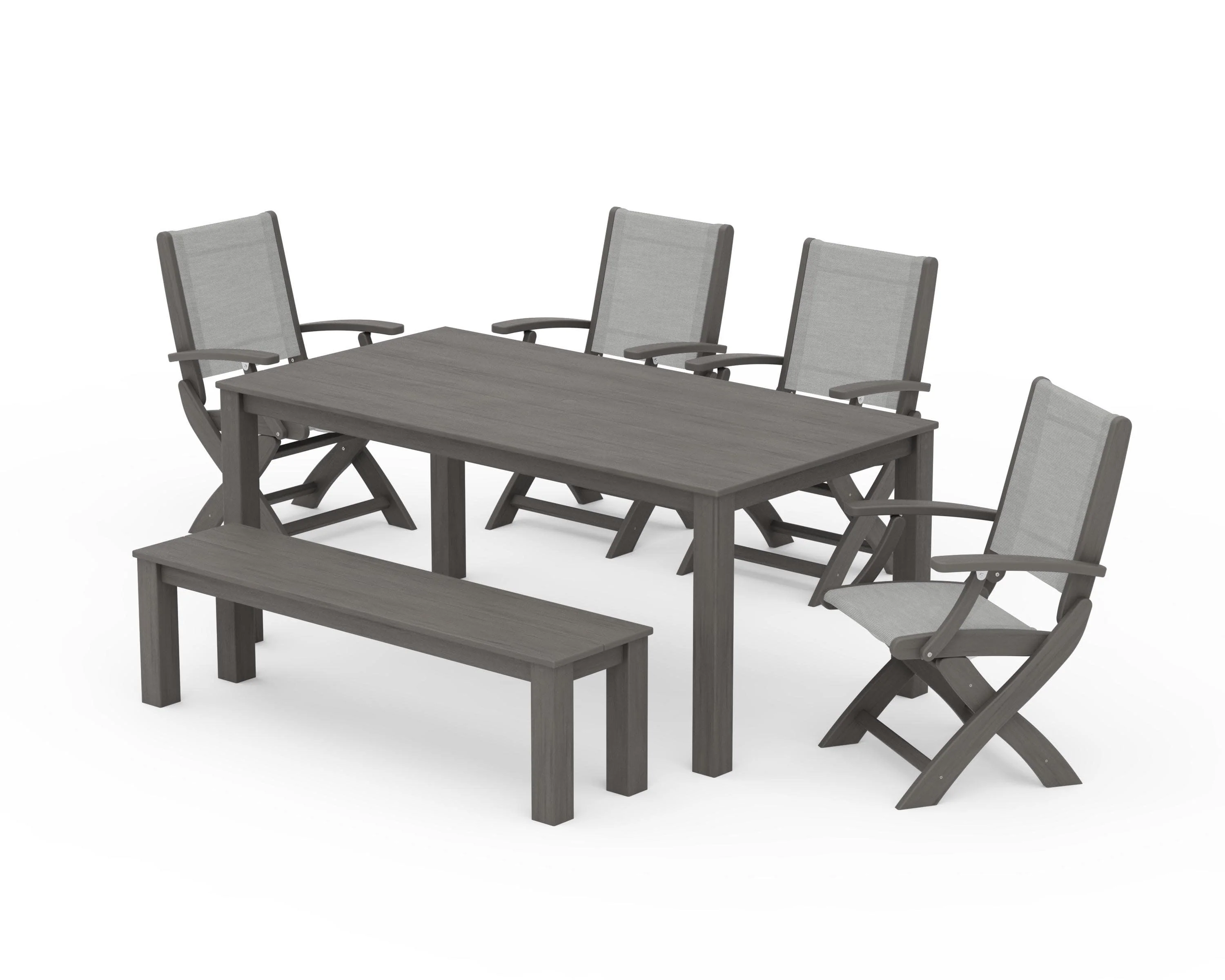 Coastal Folding Chair 6-Piece Parsons Dining Set with Bench - Image 85