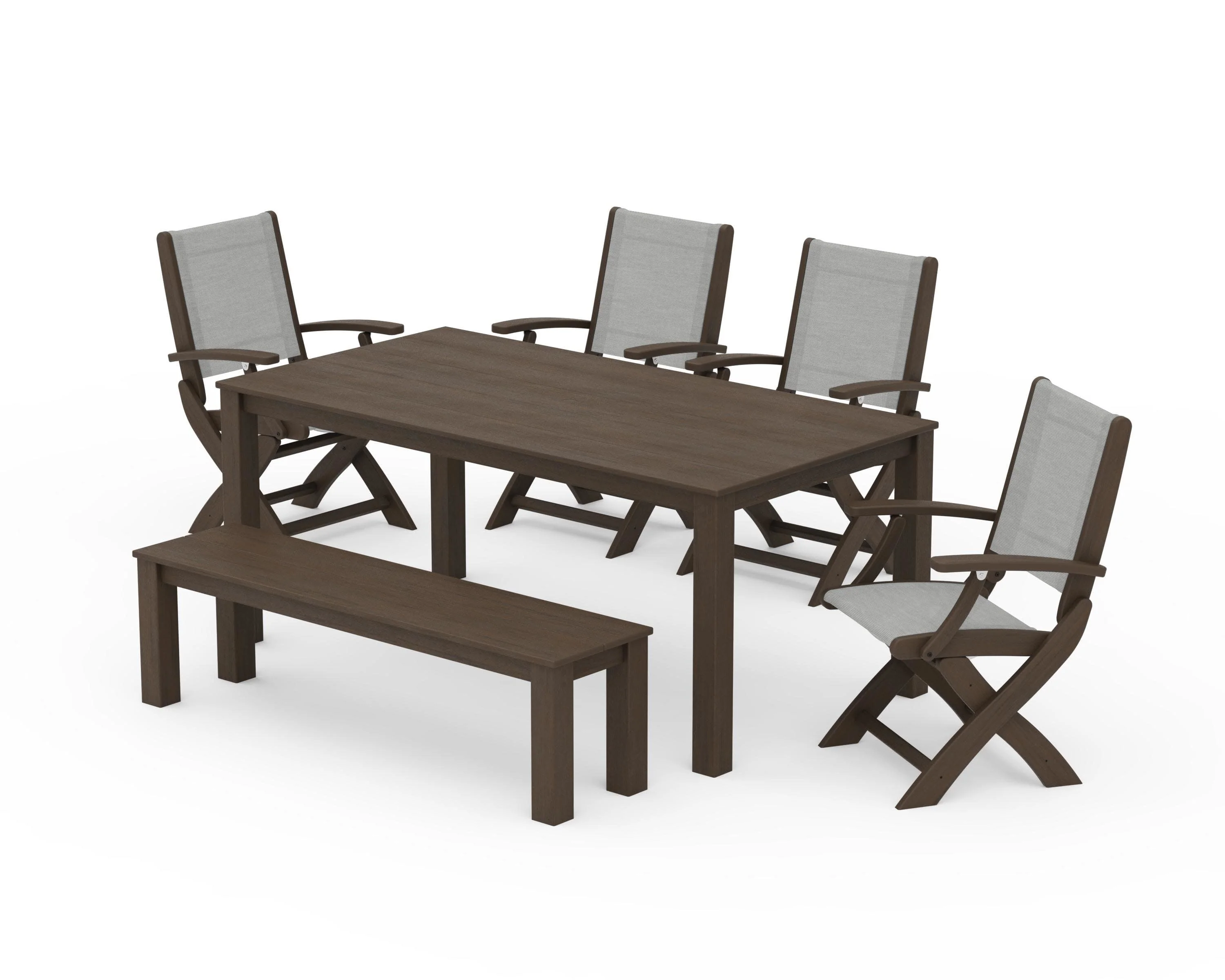 Coastal Folding Chair 6-Piece Parsons Dining Set with Bench - Image 86