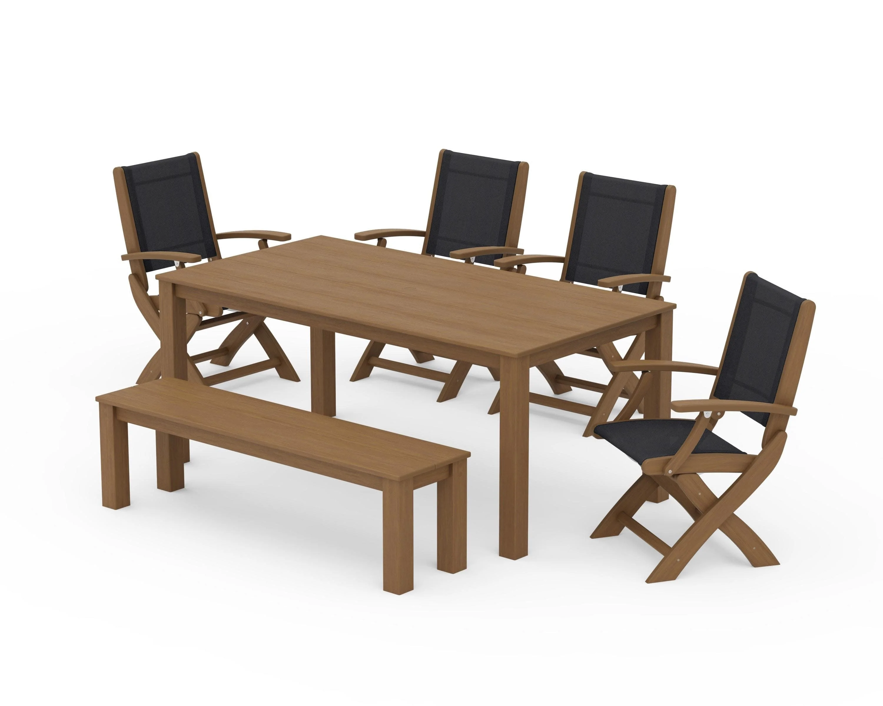 Coastal Folding Chair 6-Piece Parsons Dining Set with Bench - Image 87