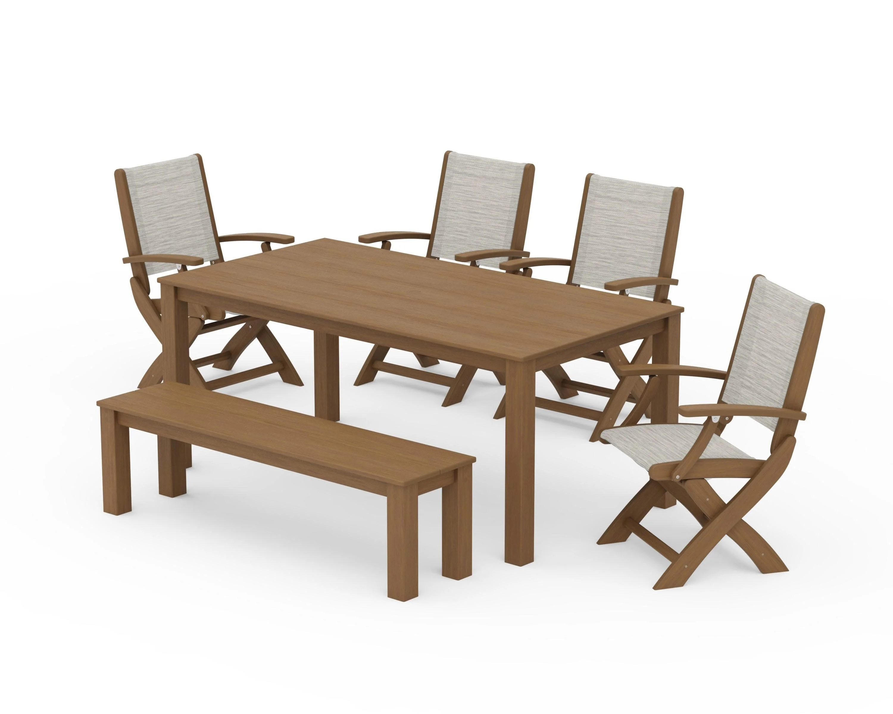 Coastal Folding Chair 6-Piece Parsons Dining Set with Bench - Image 88