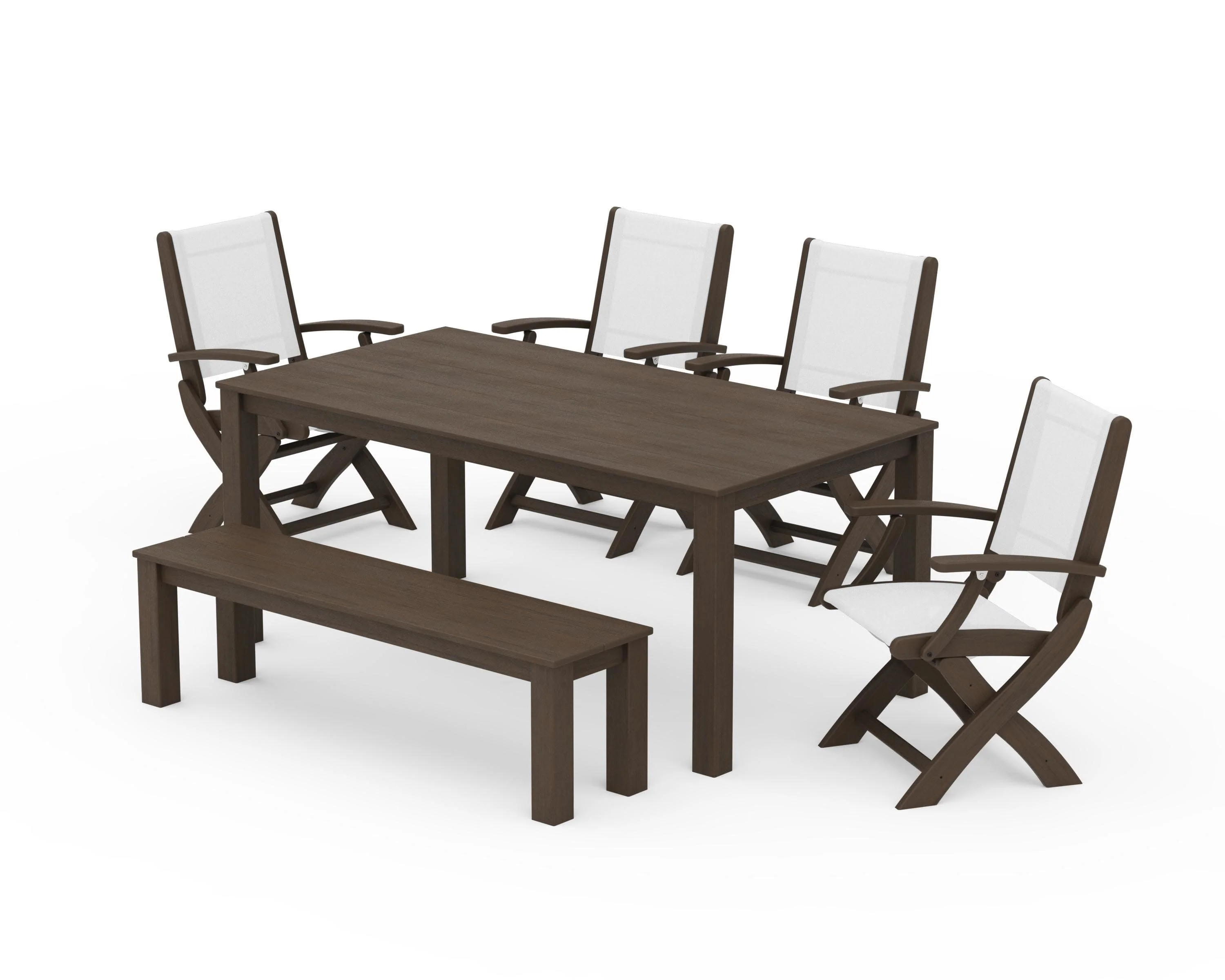 Coastal Folding Chair 6-Piece Parsons Dining Set with Bench - Image 89