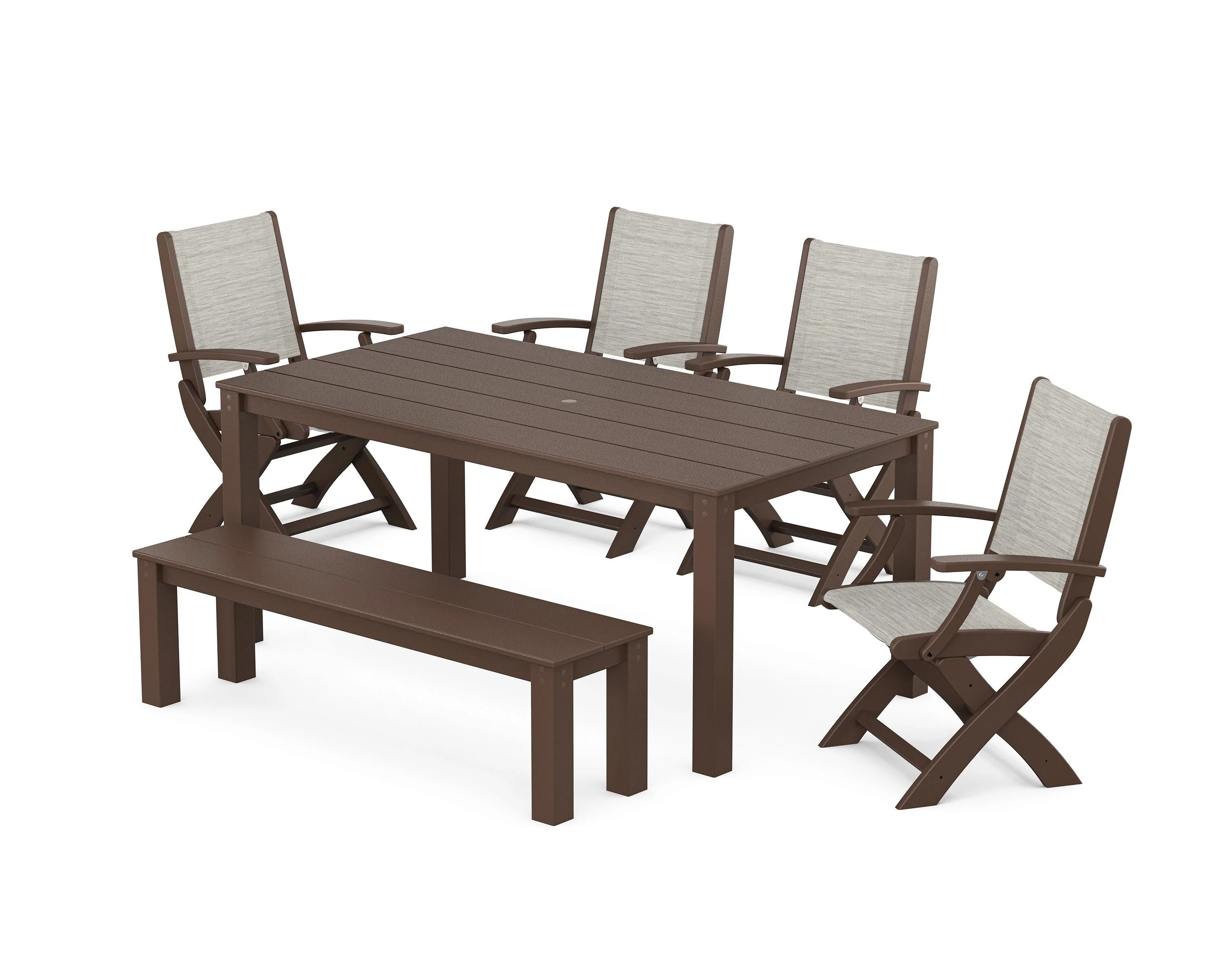 Coastal Folding Chair 6-Piece Parsons Dining Set with Bench - Image 9
