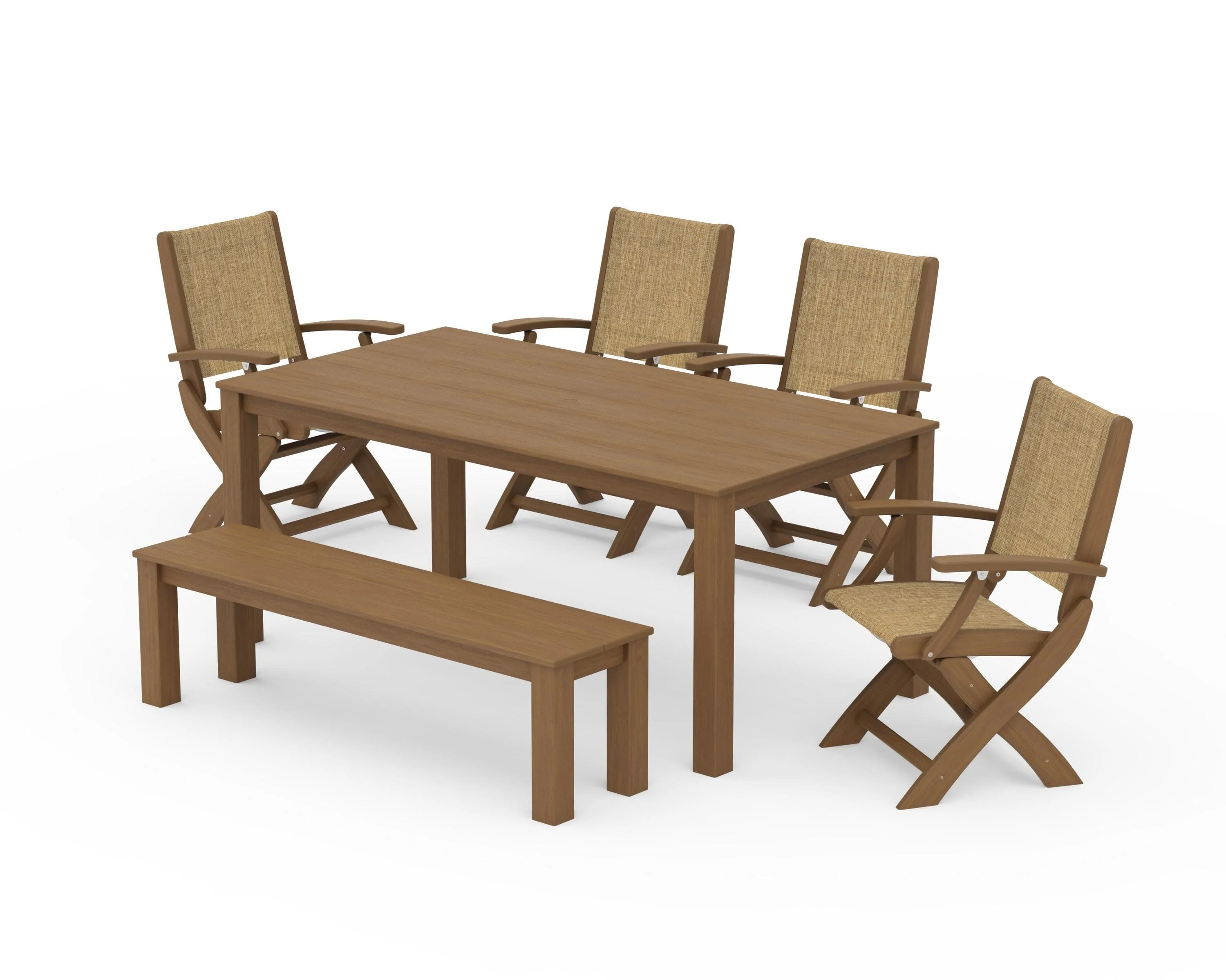 Coastal Folding Chair 6-Piece Parsons Dining Set with Bench - Image 90