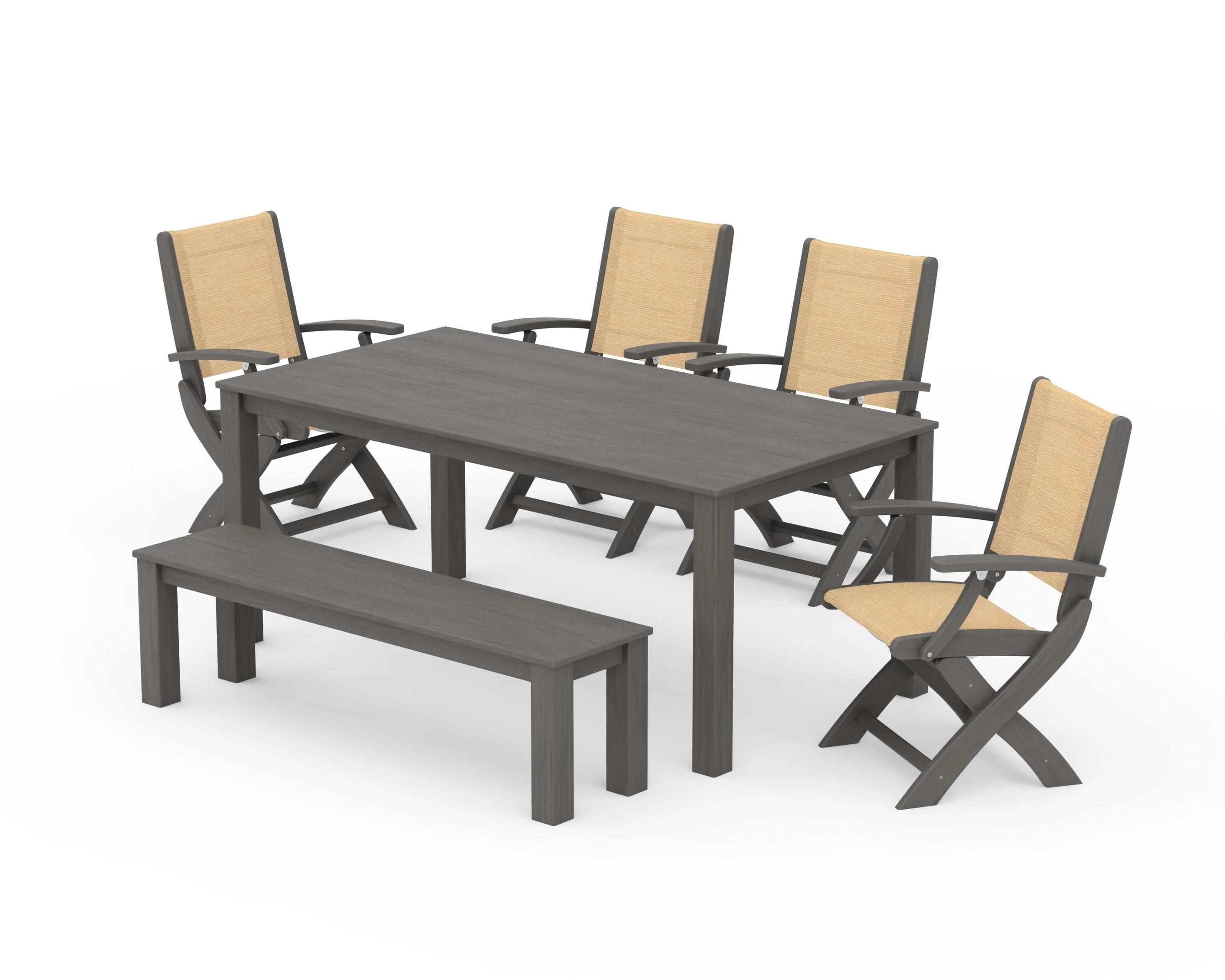 Coastal Folding Chair 6-Piece Parsons Dining Set with Bench - Image 92