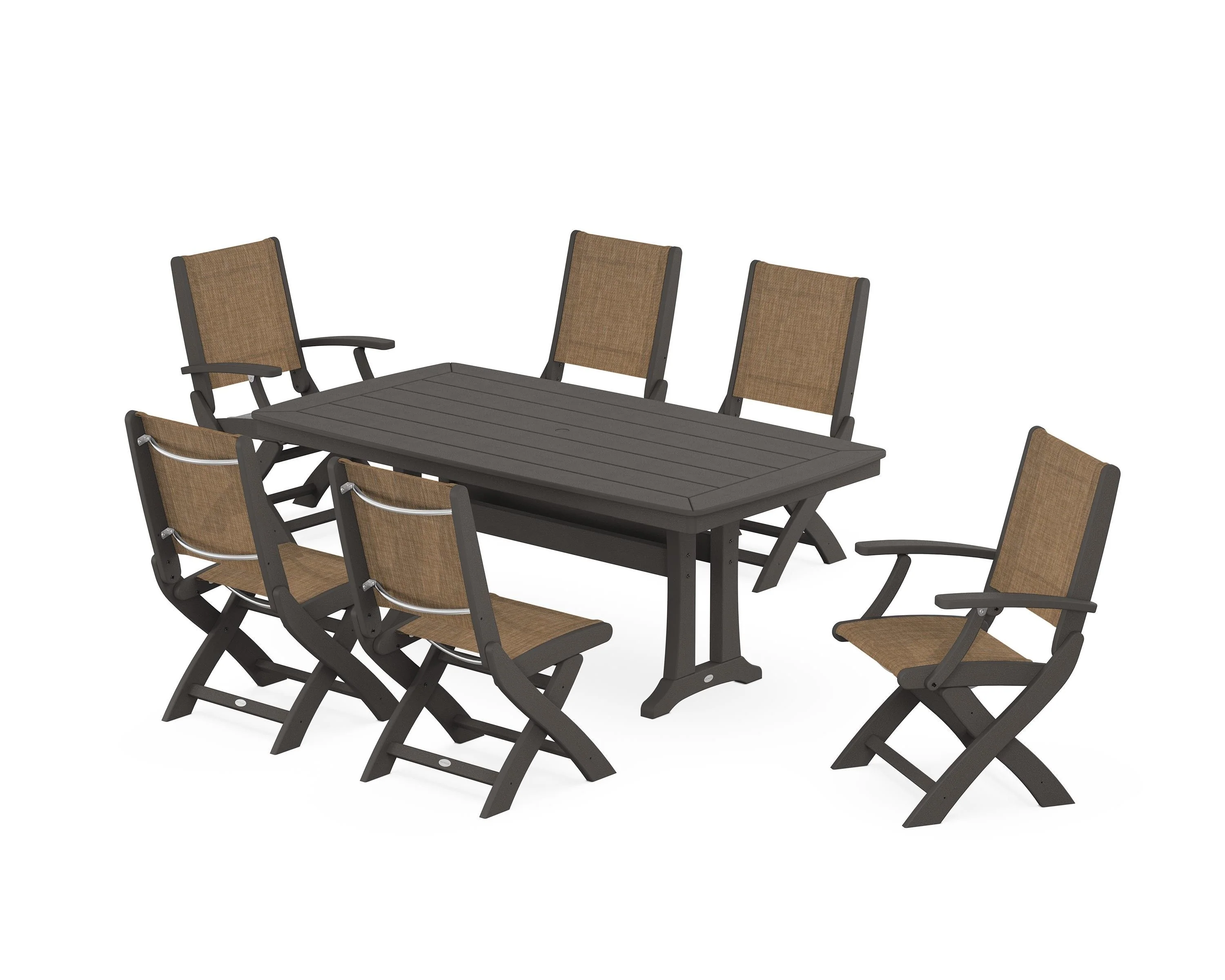 Coastal Folding Chair 7-Piece Dining Set with Trestle Legs - Image 10