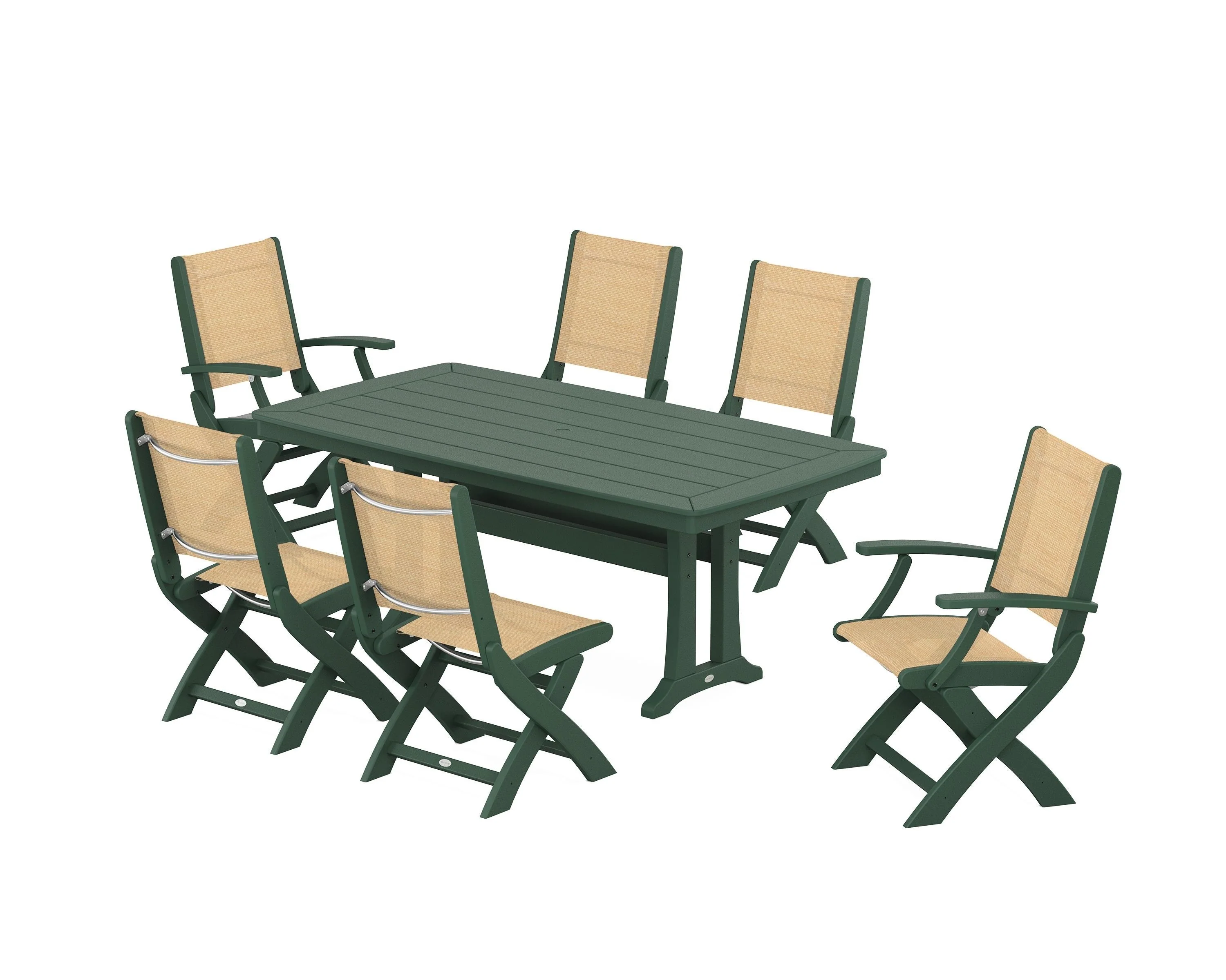 Coastal Folding Chair 7-Piece Dining Set with Trestle Legs - Image 100