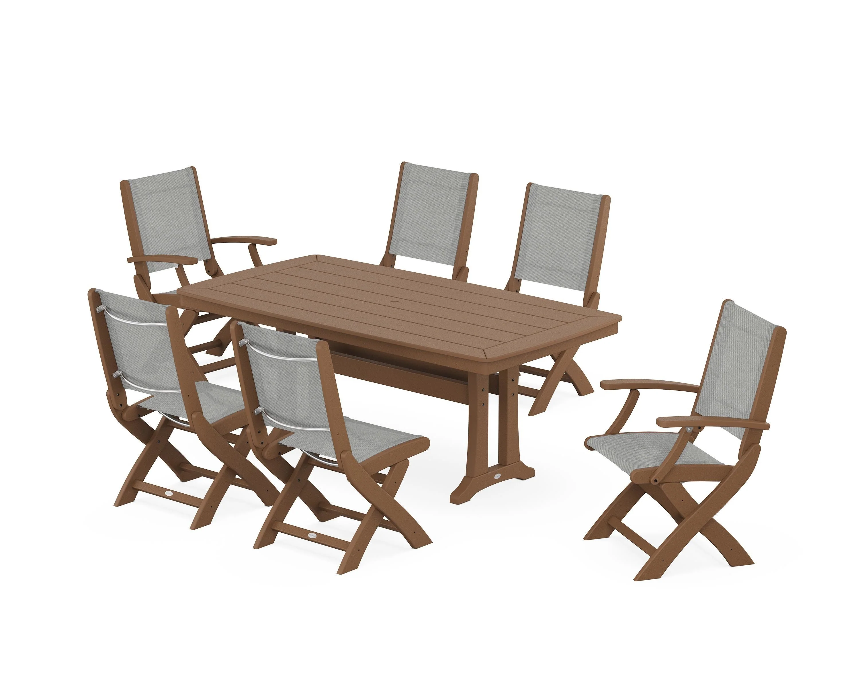Coastal Folding Chair 7-Piece Dining Set with Trestle Legs - Image 101