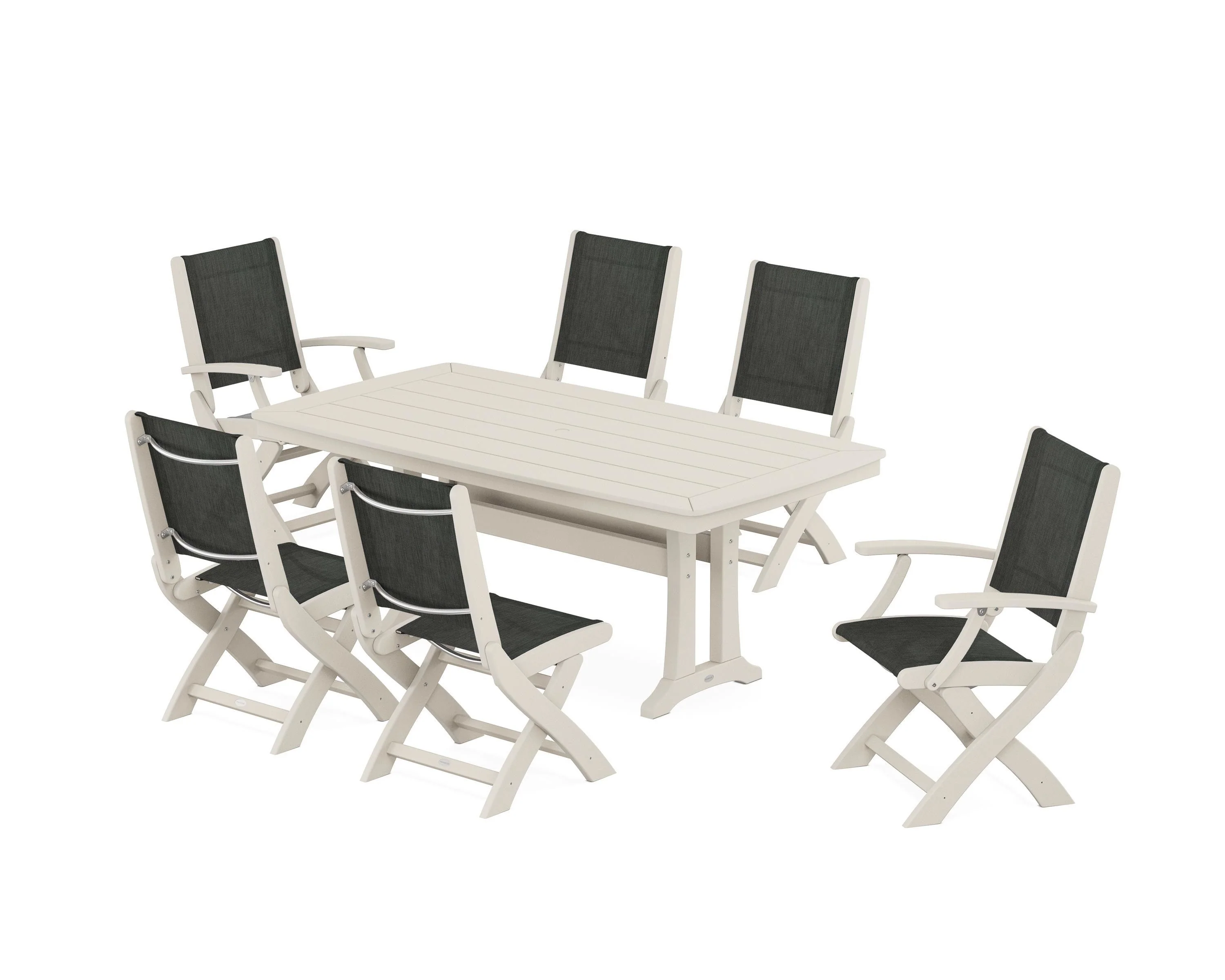 Coastal Folding Chair 7-Piece Dining Set with Trestle Legs - Image 102