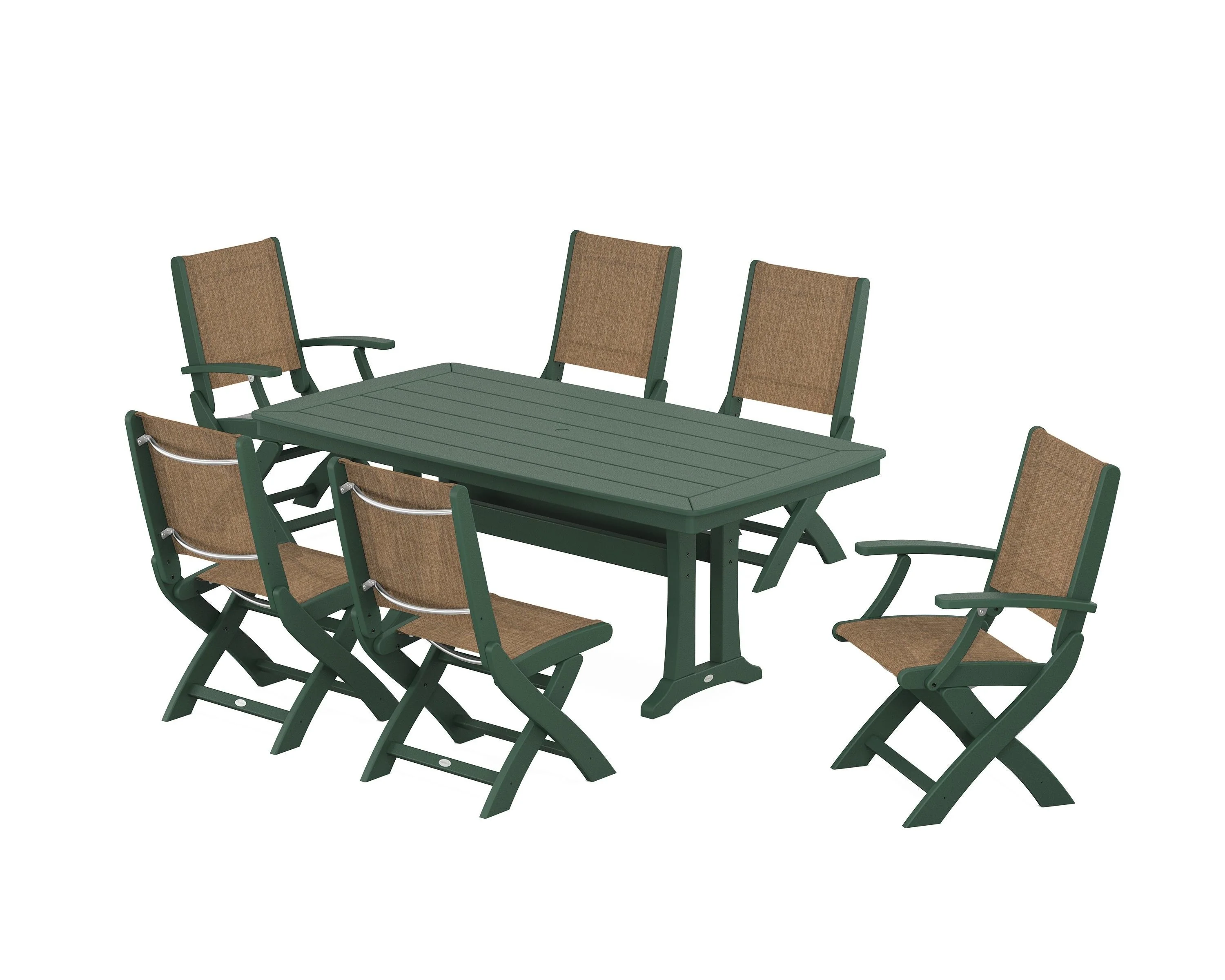 Coastal Folding Chair 7-Piece Dining Set with Trestle Legs - Image 103
