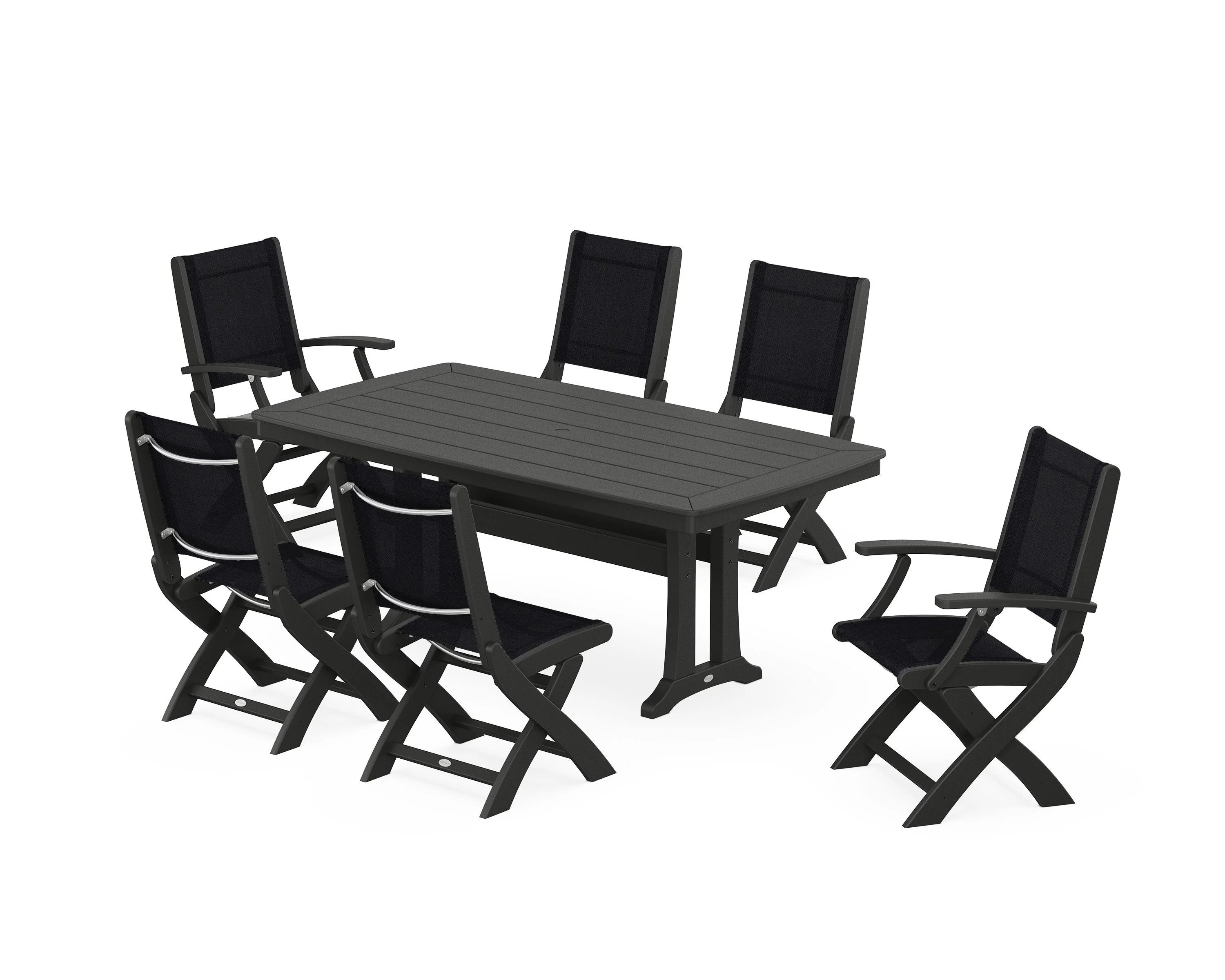Coastal Folding Chair 7-Piece Dining Set with Trestle Legs - Image 105
