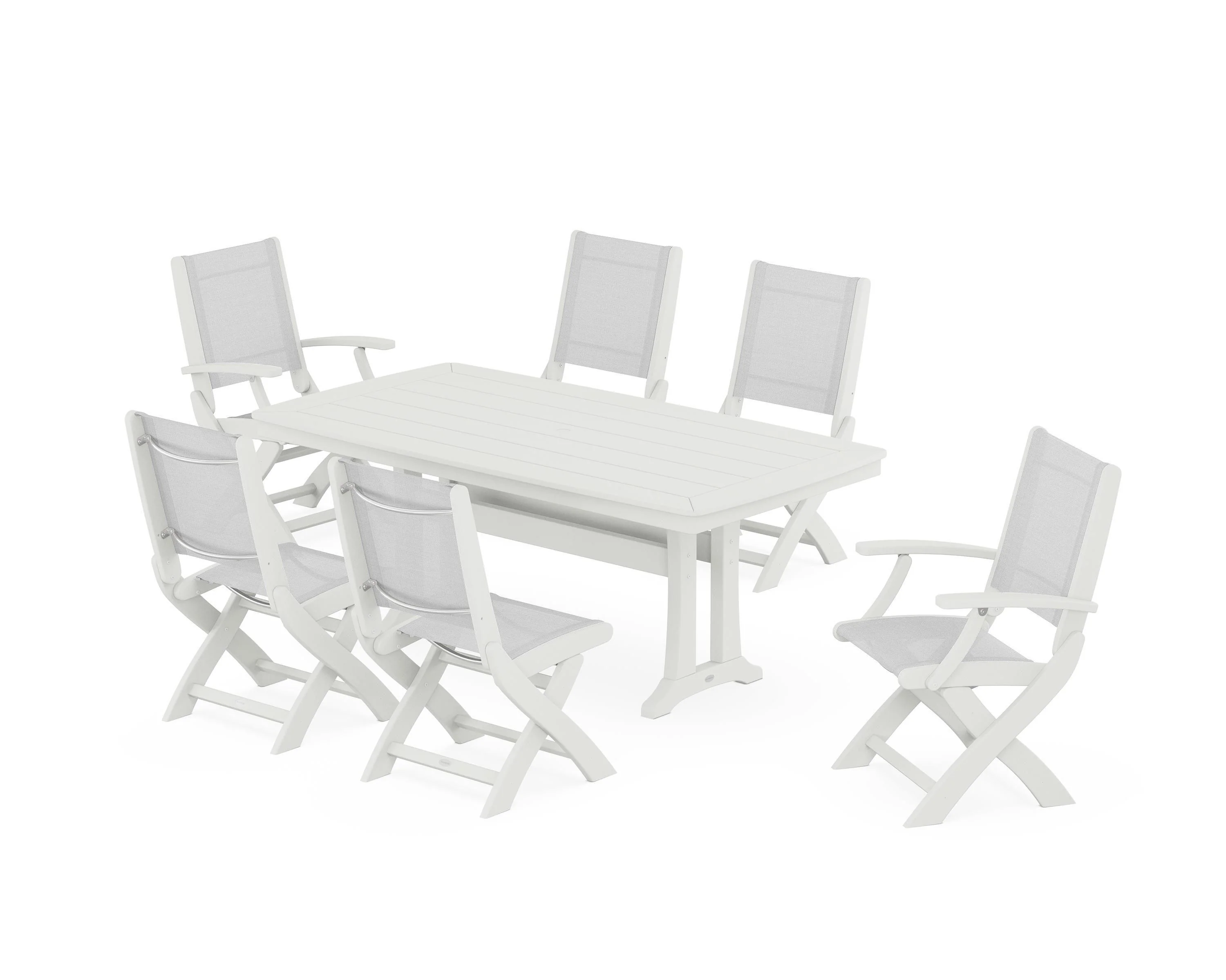 Coastal Folding Chair 7-Piece Dining Set with Trestle Legs - Image 106