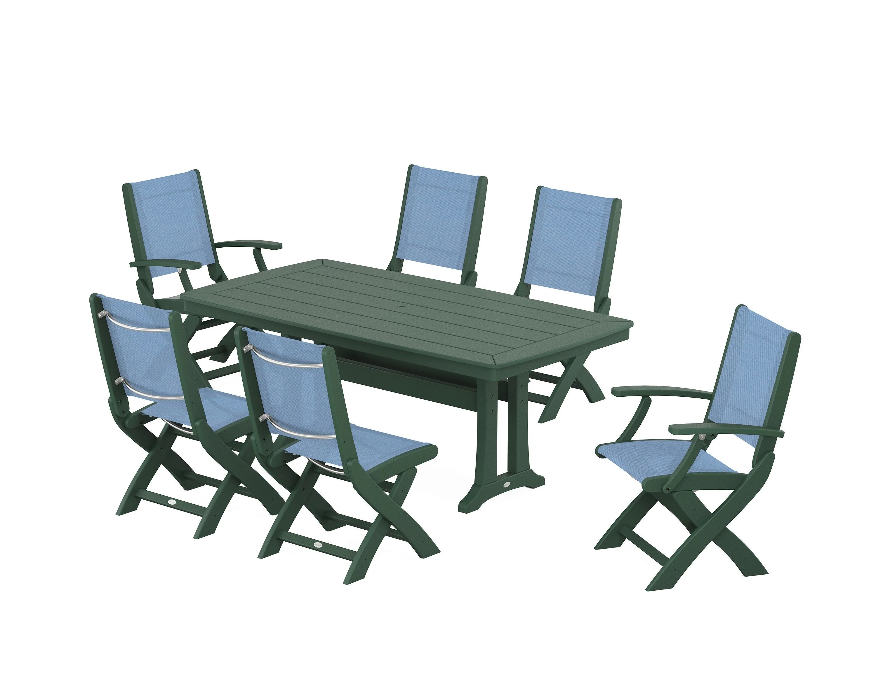 Coastal Folding Chair 7-Piece Dining Set with Trestle Legs - Image 109