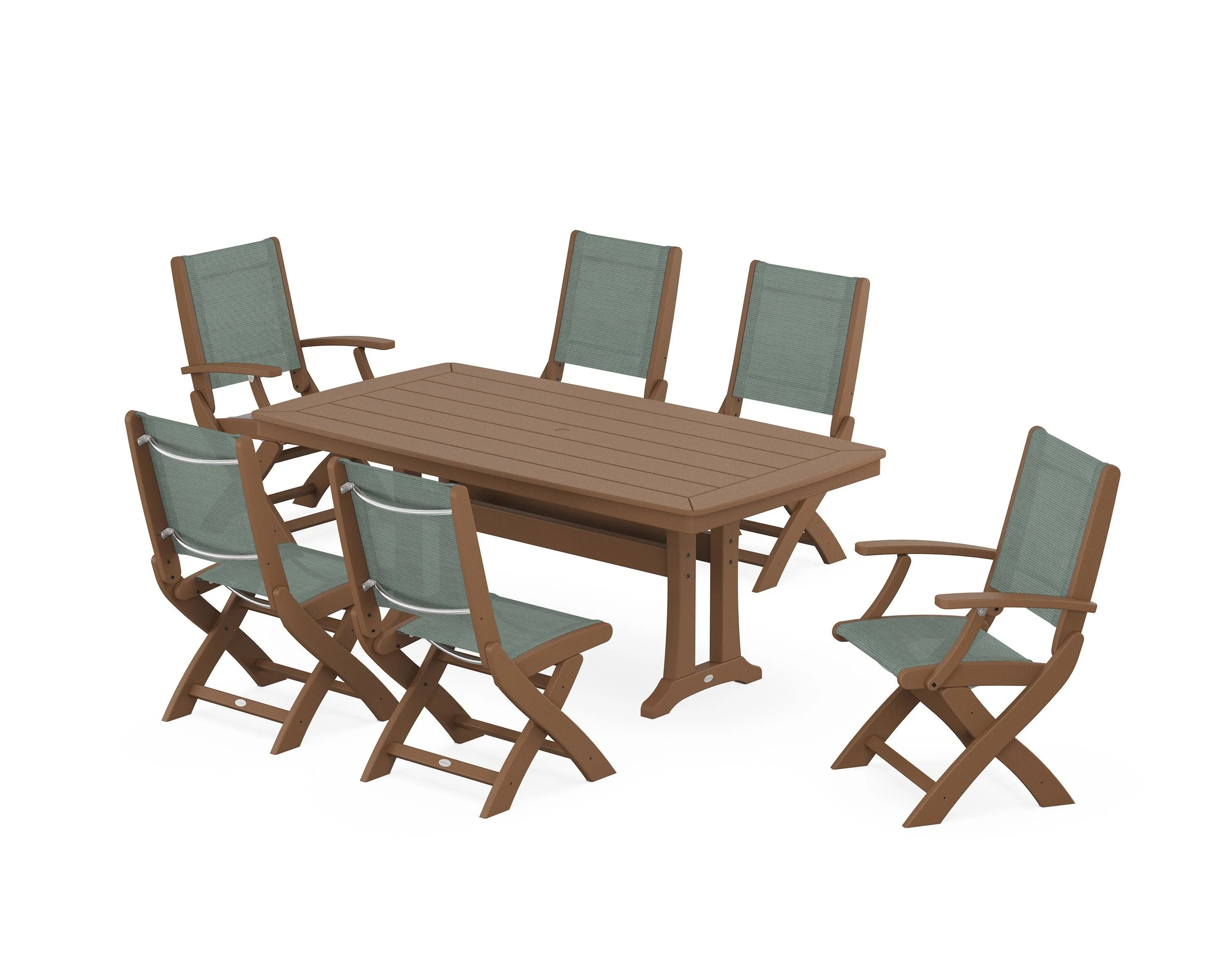 Coastal Folding Chair 7-Piece Dining Set with Trestle Legs - Image 11