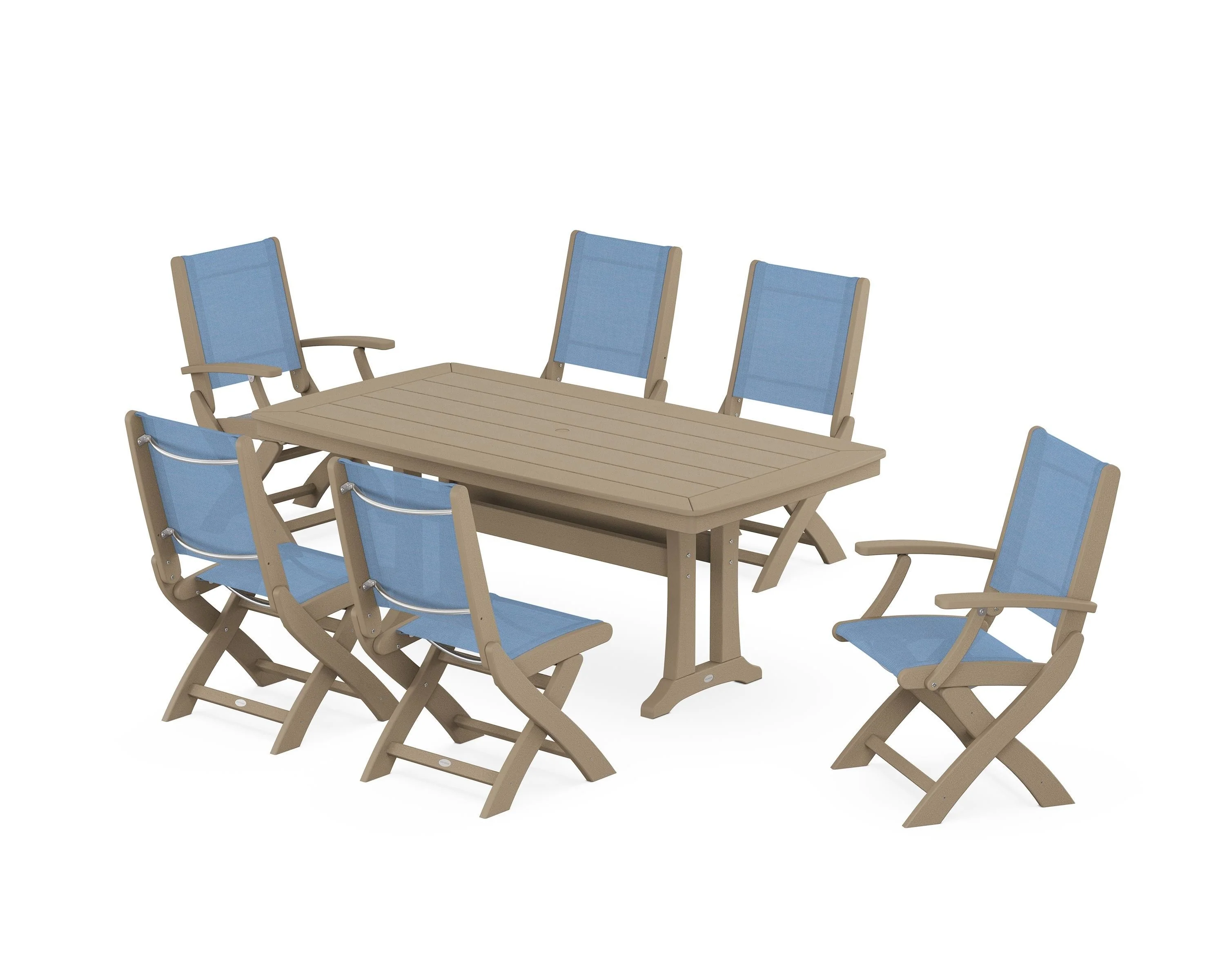 Coastal Folding Chair 7-Piece Dining Set with Trestle Legs - Image 110