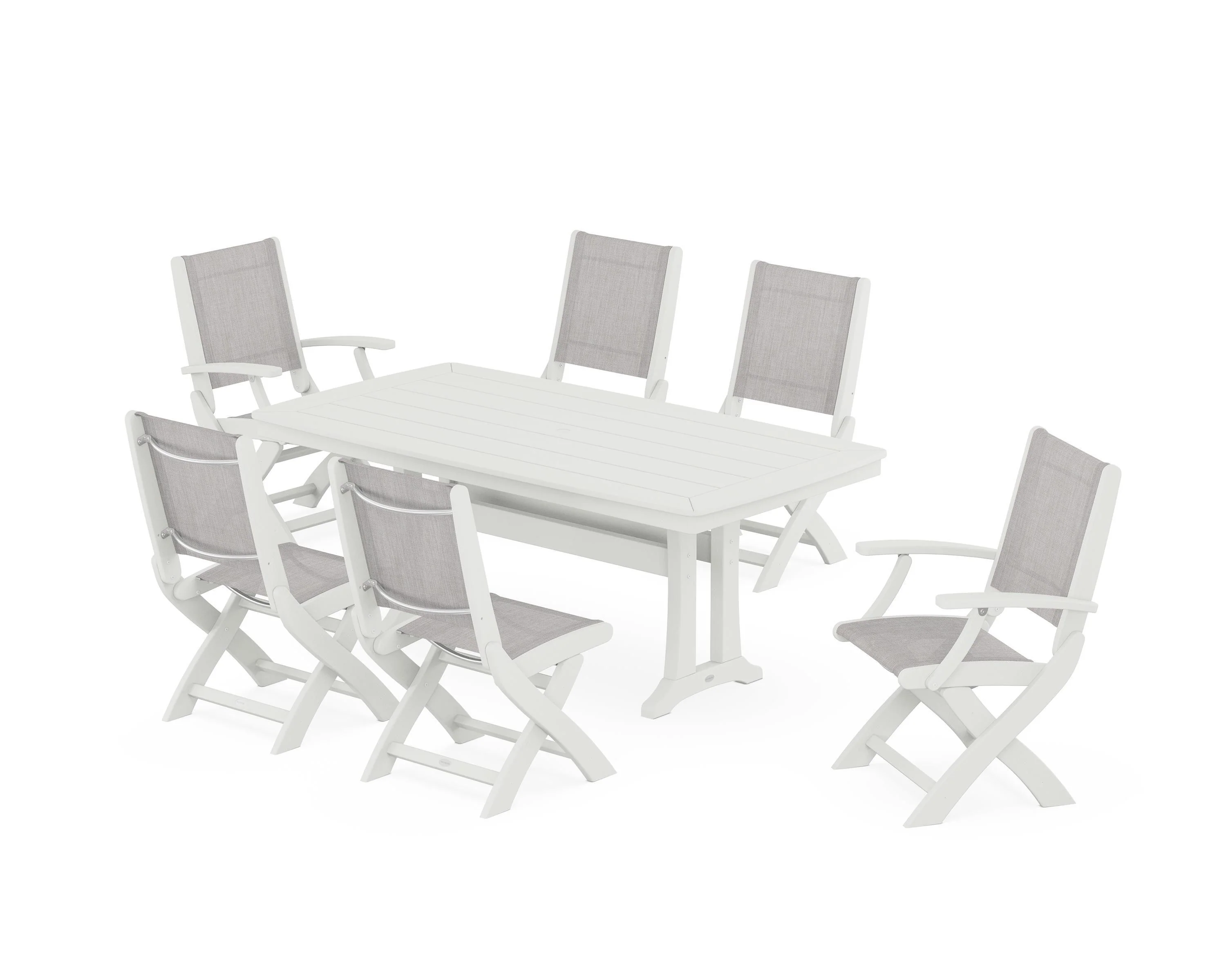 Coastal Folding Chair 7-Piece Dining Set with Trestle Legs - Image 112