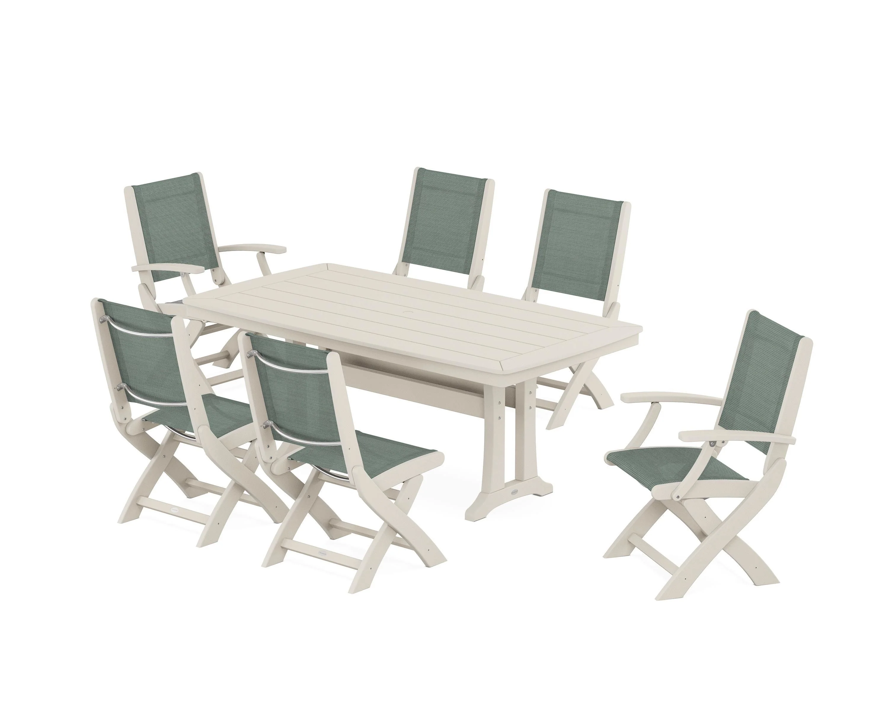 Coastal Folding Chair 7-Piece Dining Set with Trestle Legs - Image 113